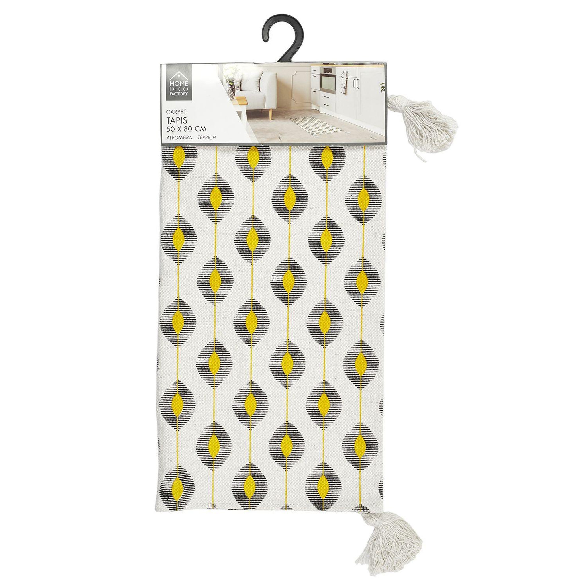 Voir la diapositive 3 : The Home Deco Factory Tapis à pompons modèle Zeste - Jaune/Noir/Blanc - 50 x 70 cm