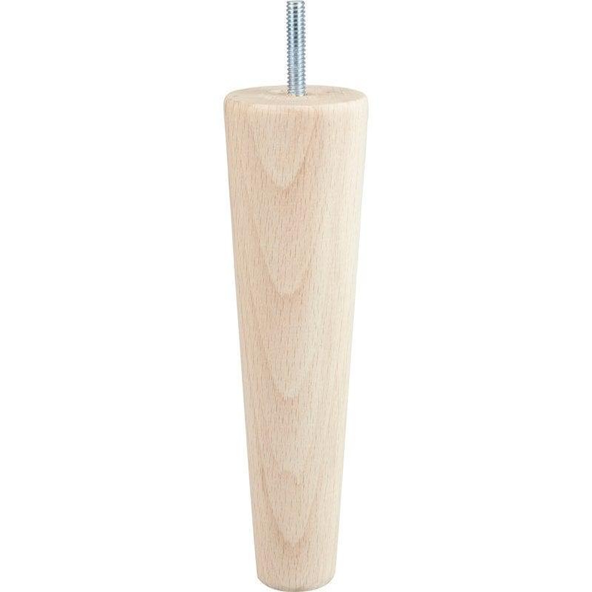 CIME Lot de 4 pieds de meuble conique fixes hêtre brut blanc/beige, 15cm