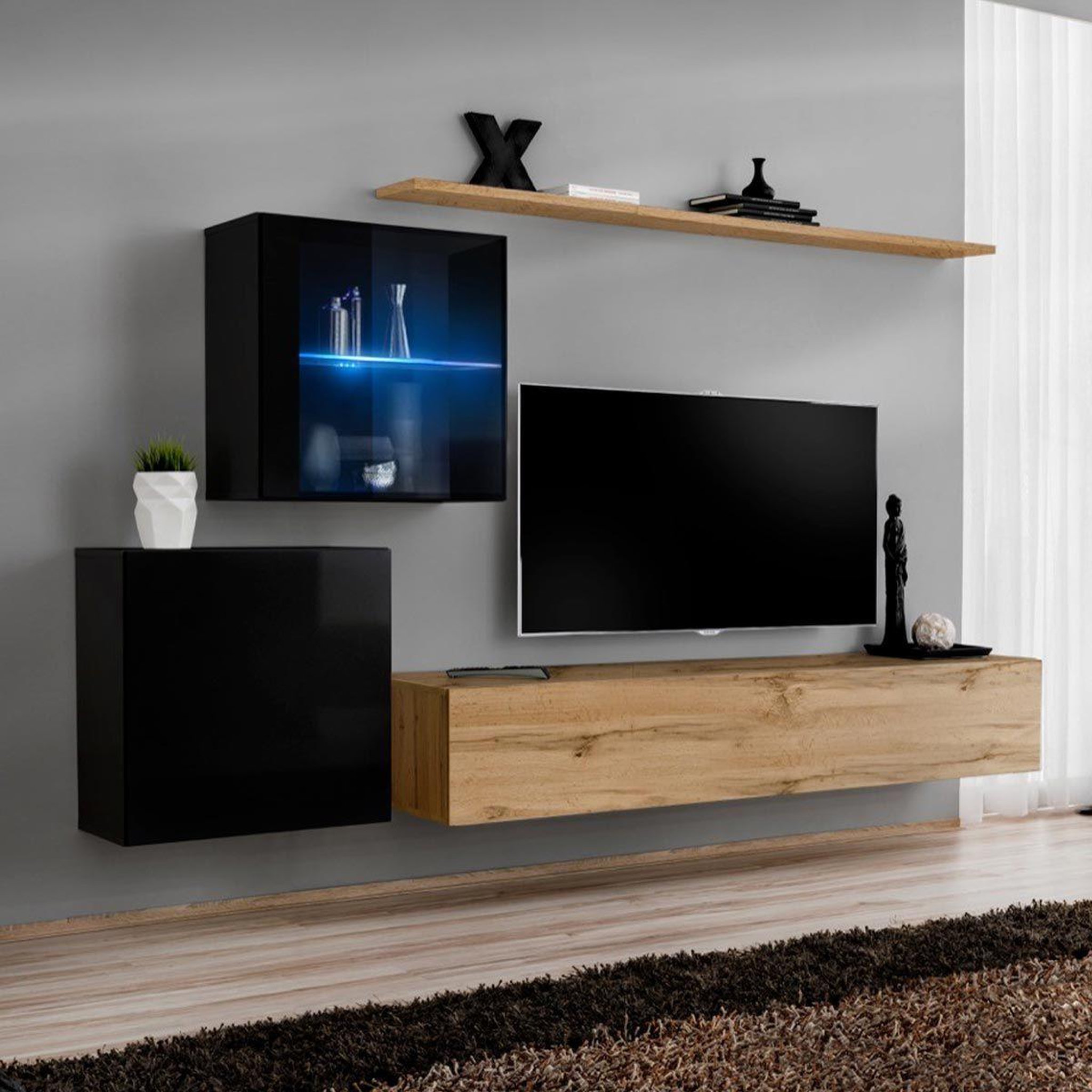 Paris Prix Meuble tv mural design  switch xv  260cm naturel & noir