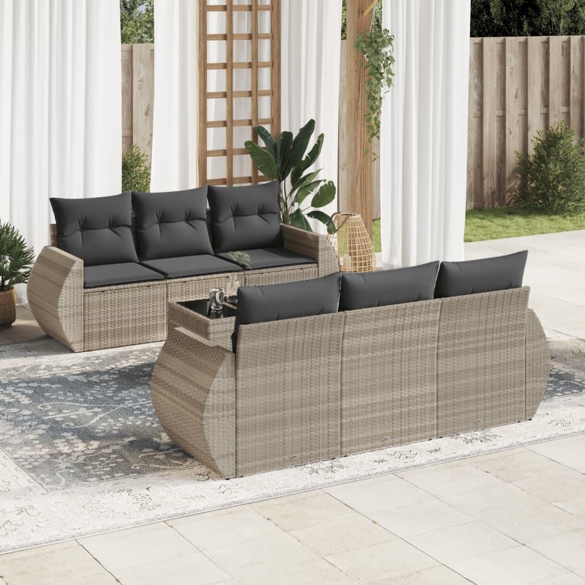VIDAXL Salon de jardin avec coussins 7 pcs gris clair resine tressee