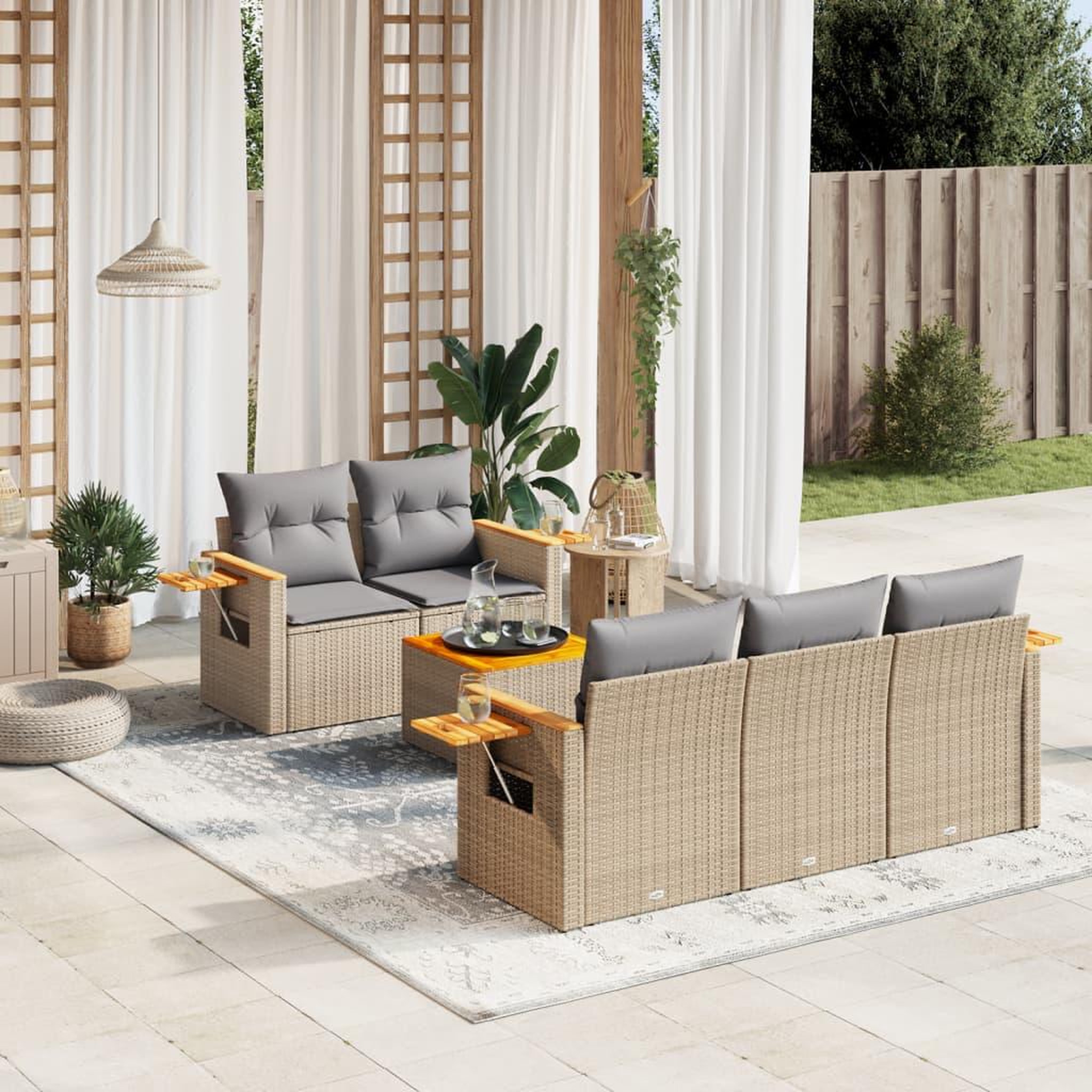 VIDAXL Salon de jardin avec coussins 6 pcs beige resine tressee