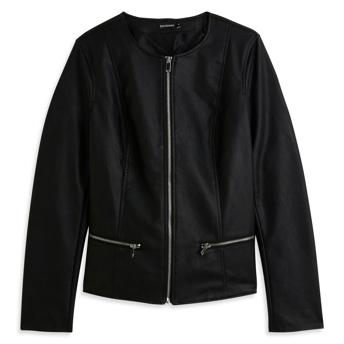 INEXTENSO Veste en cuir synthétique noire unie femme