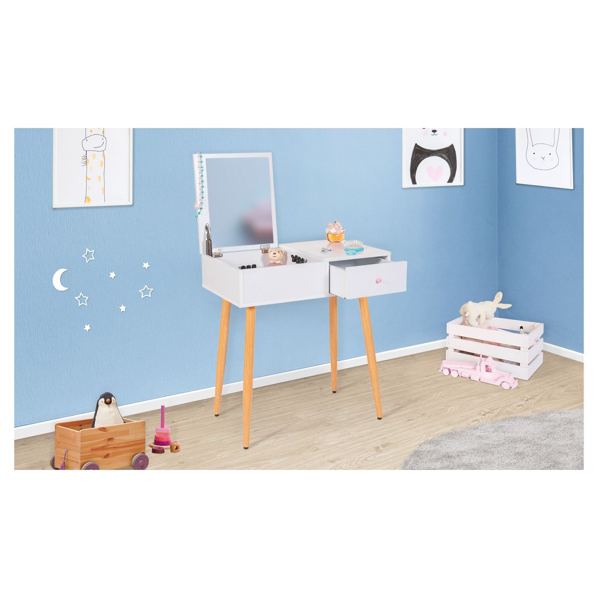 Coiffeuse avec miroir et pieds métal ELENA