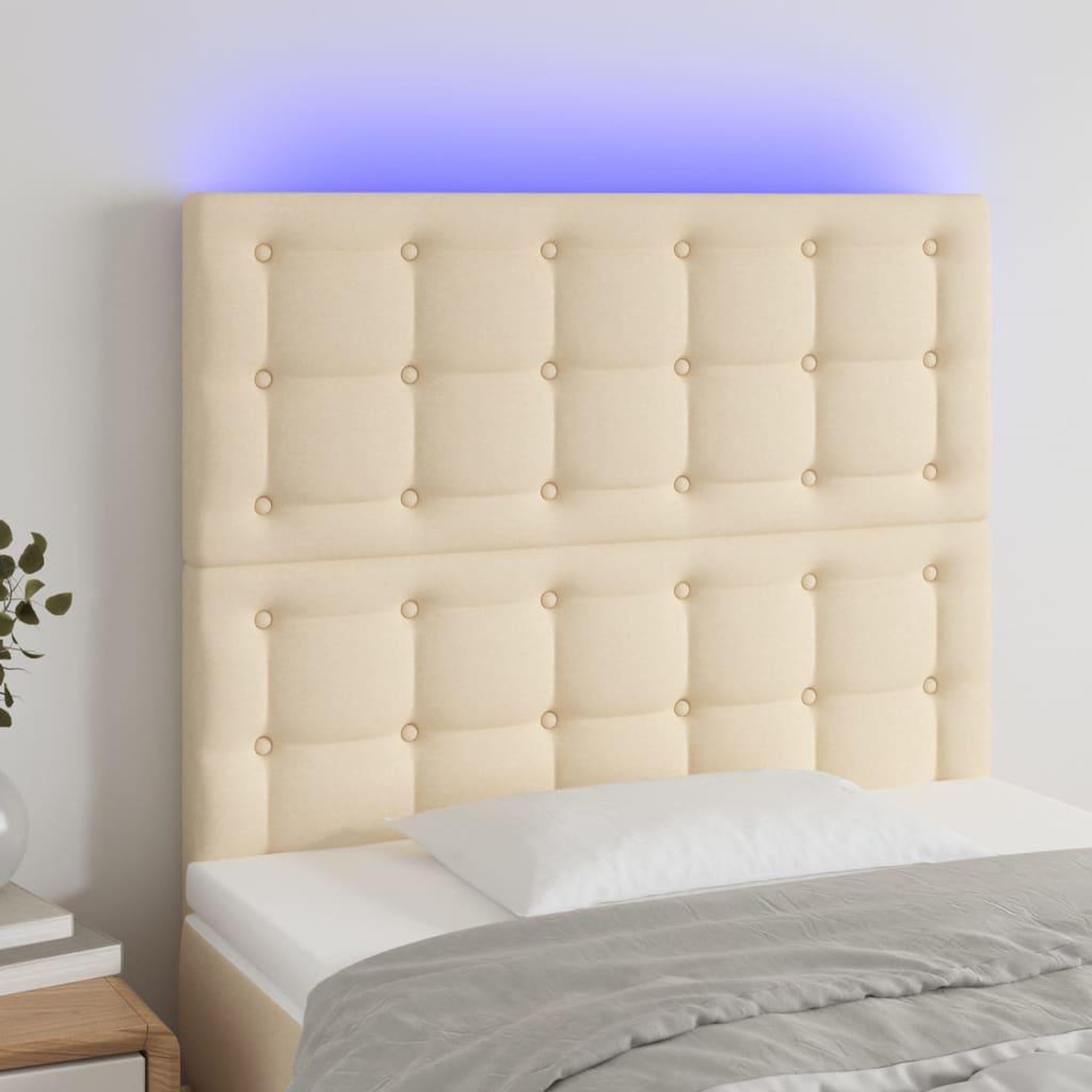 Voir la diapositive 1 : VIDAXL Tete de lit a LED Creme 90x5x118/128 cm Tissu