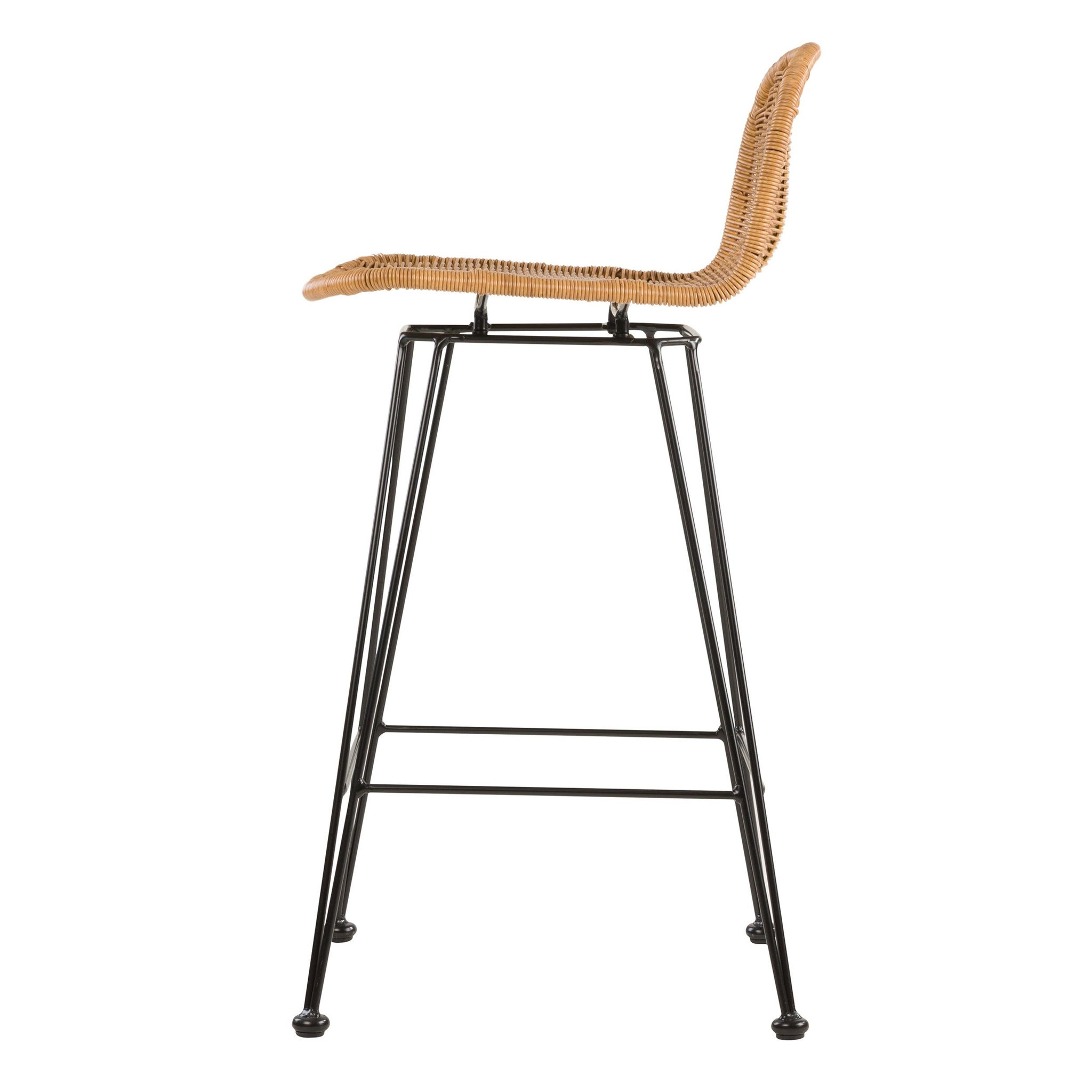 Voir la diapositive 3 : MAISON PAVANE Lot de 2 chaises de bar mi-hauteur 63 cm en résine tressée marron-jigani