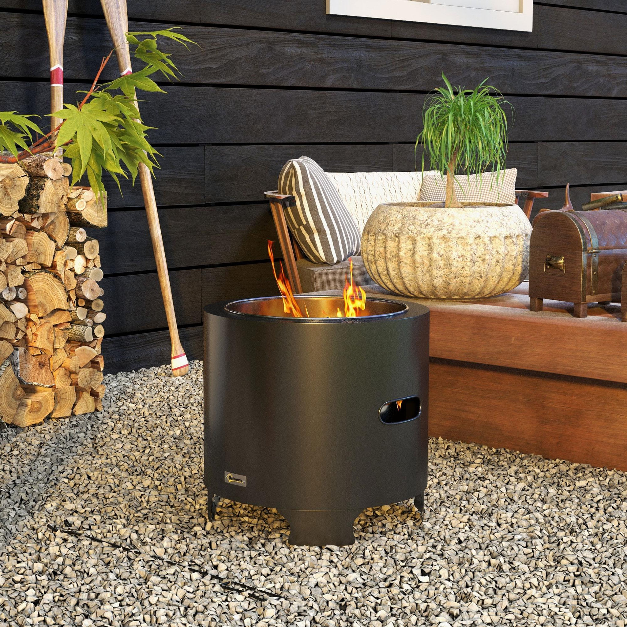 Voir la diapositive 2 : OUTSUNNY Brasero extérieur portable avec tisonnier - Ø 45 cm - acier inox métal noir