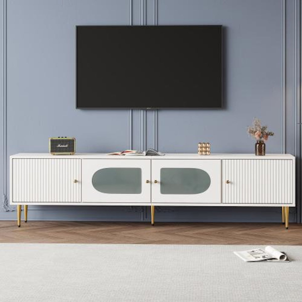 MERAX Meuble tv blanc 170 cm panneau de particules