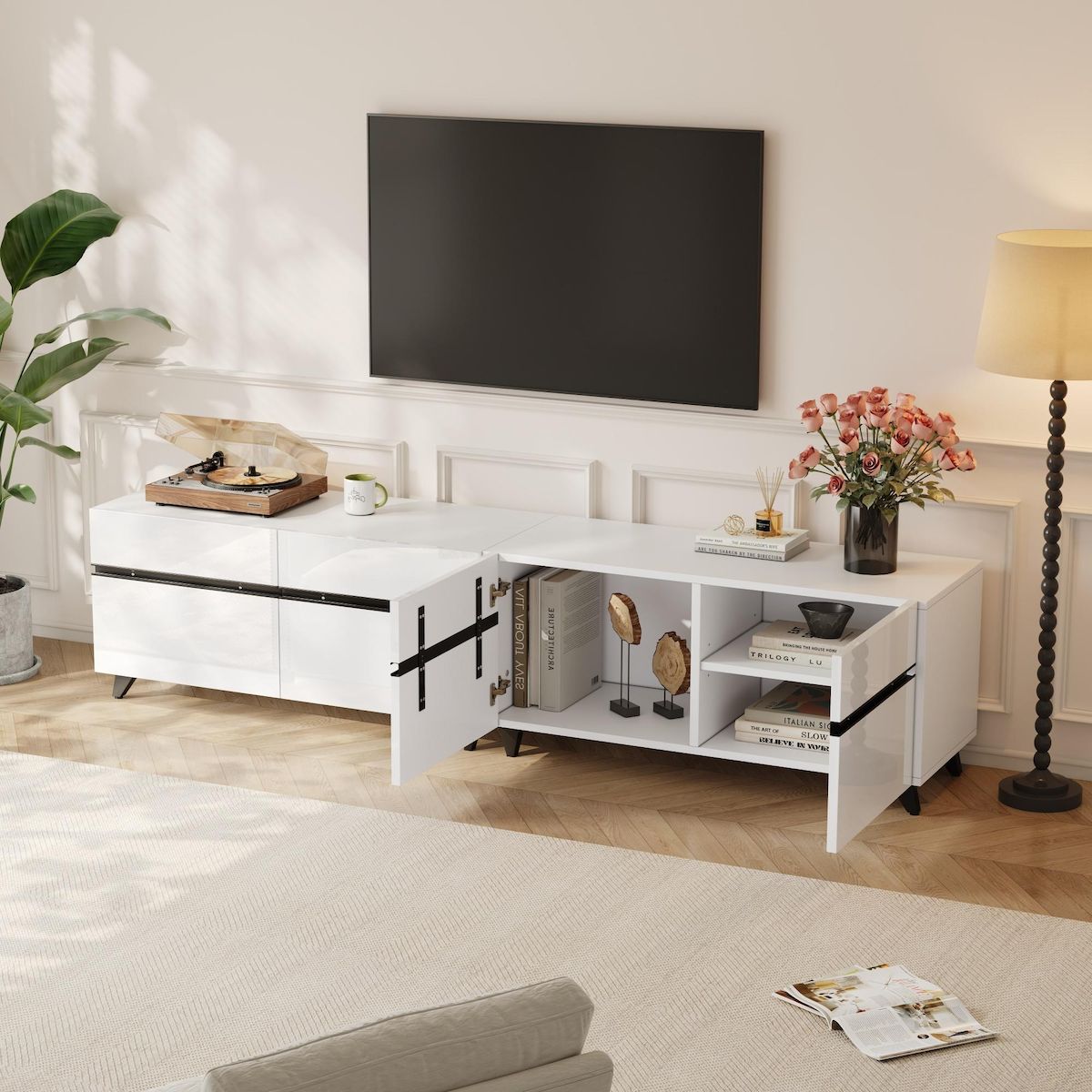 MERAX Meuble tv blanc 180 cm mdf