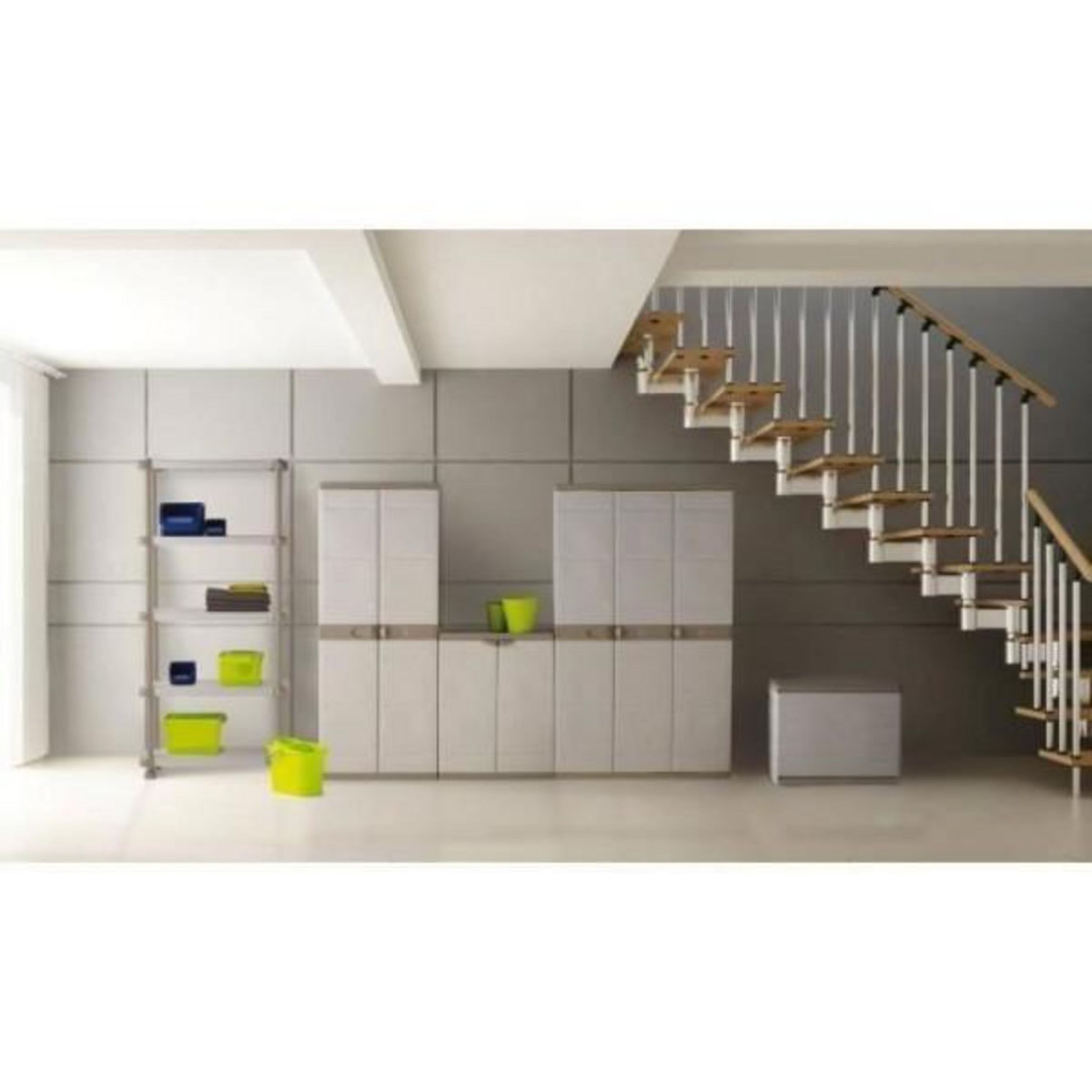 PLASTIKEN PLASTIKEN Coffre cadenassable avec roulettes - 190 L - Fonctionnel et esthétique - Beige