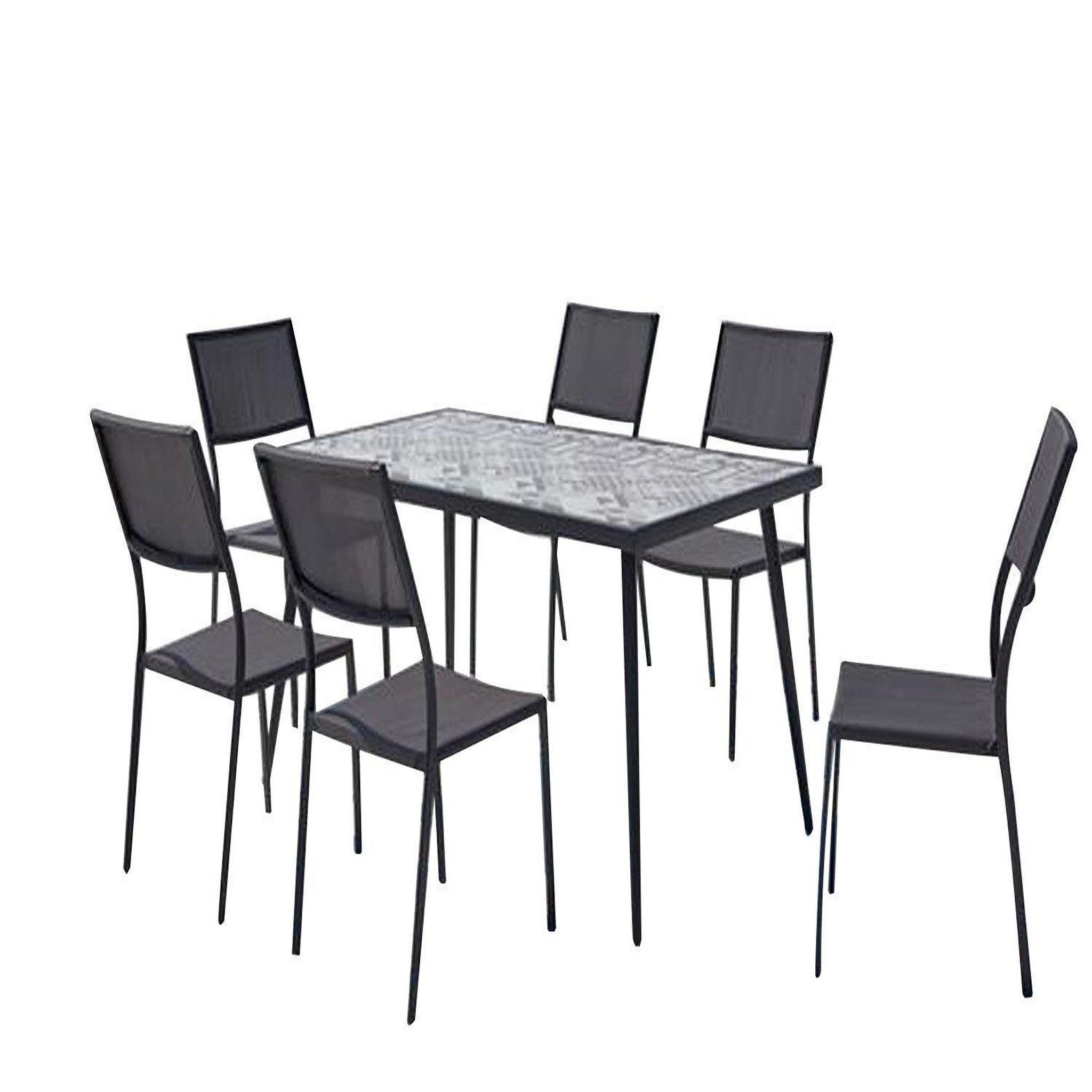 Voir la diapositive 1 : CONCEPT USINE Table de jardin et 6 chaises en céramique et pieds en métal mica