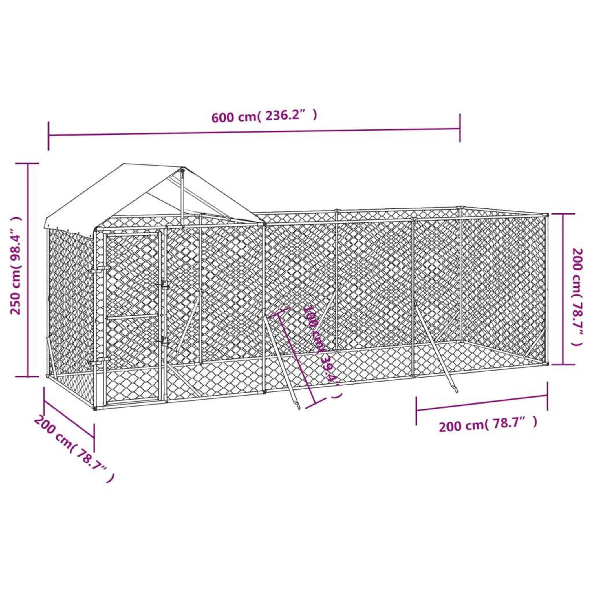 Voir la diapositive 5 : VIDAXL Chenil d'exterieur pour chiens avec toit argente 6x2x2,5 m