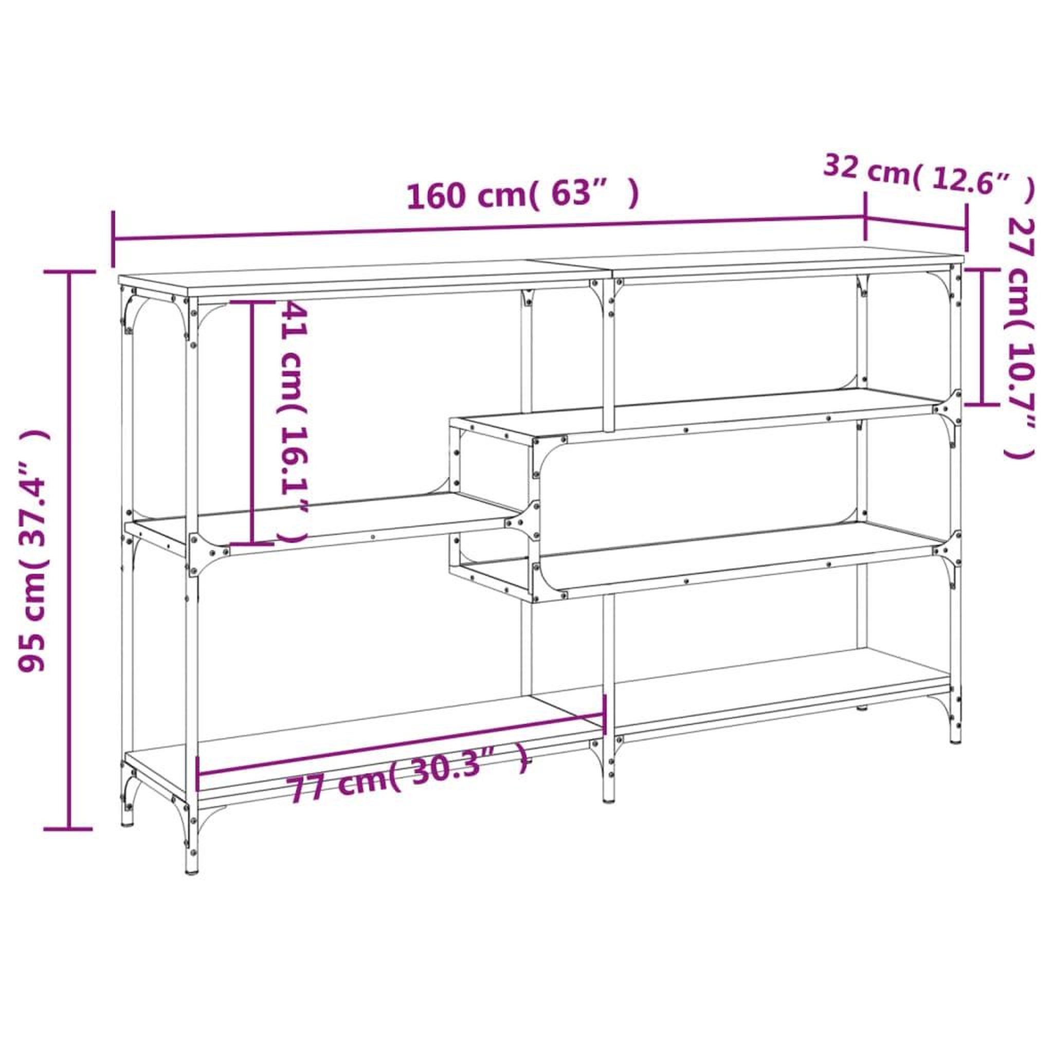 Voir la diapositive 6 : VIDAXL Table console sonoma gris 160x32x95 cm bois d'ingenierie