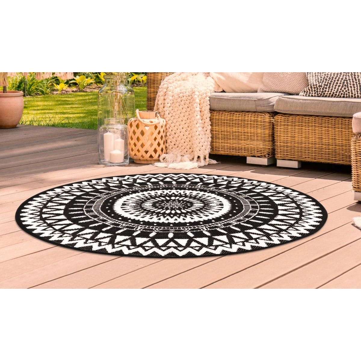 Inkazen Tapis extérieur rond - 150cm - Noir - MAORI