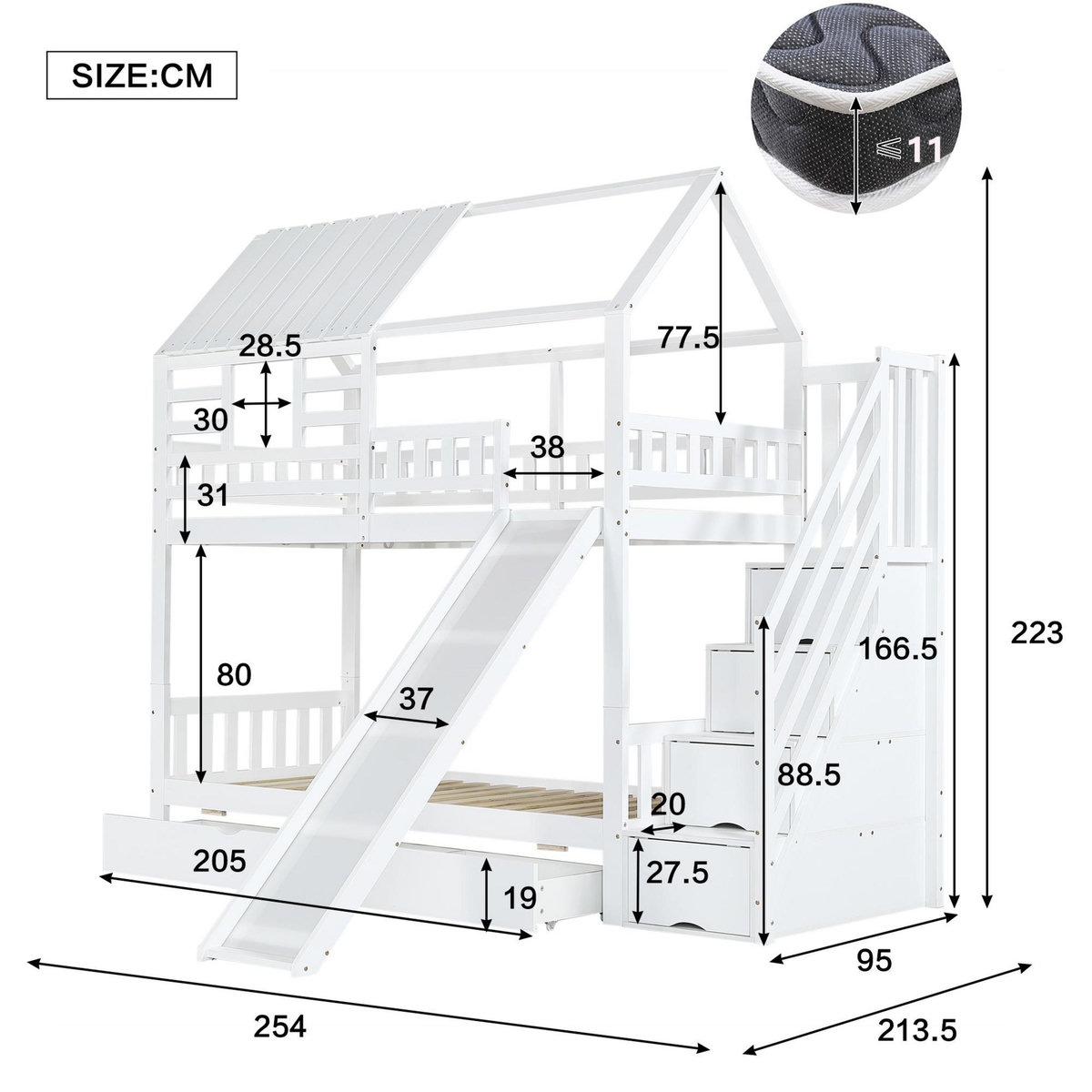 MERAX Lit superposé 90x200cm bois et mdf coloris blanc