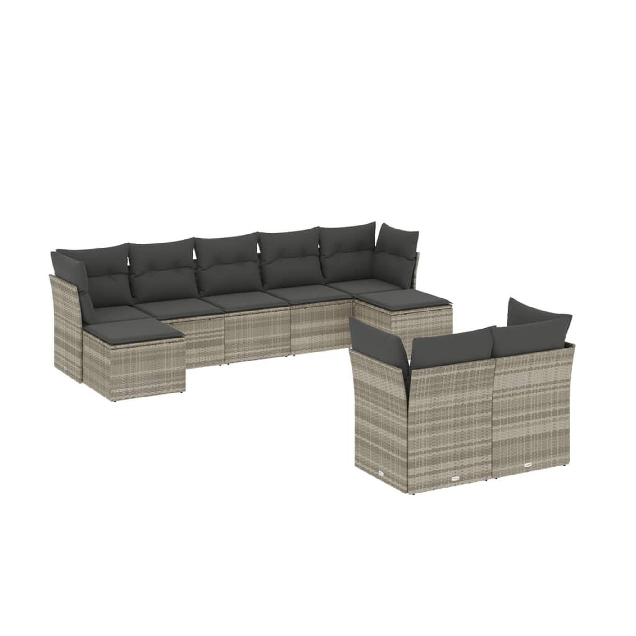 Voir la diapositive 2 : VIDAXL Salon de jardin 9 pcs avec coussins gris clair resine tressee