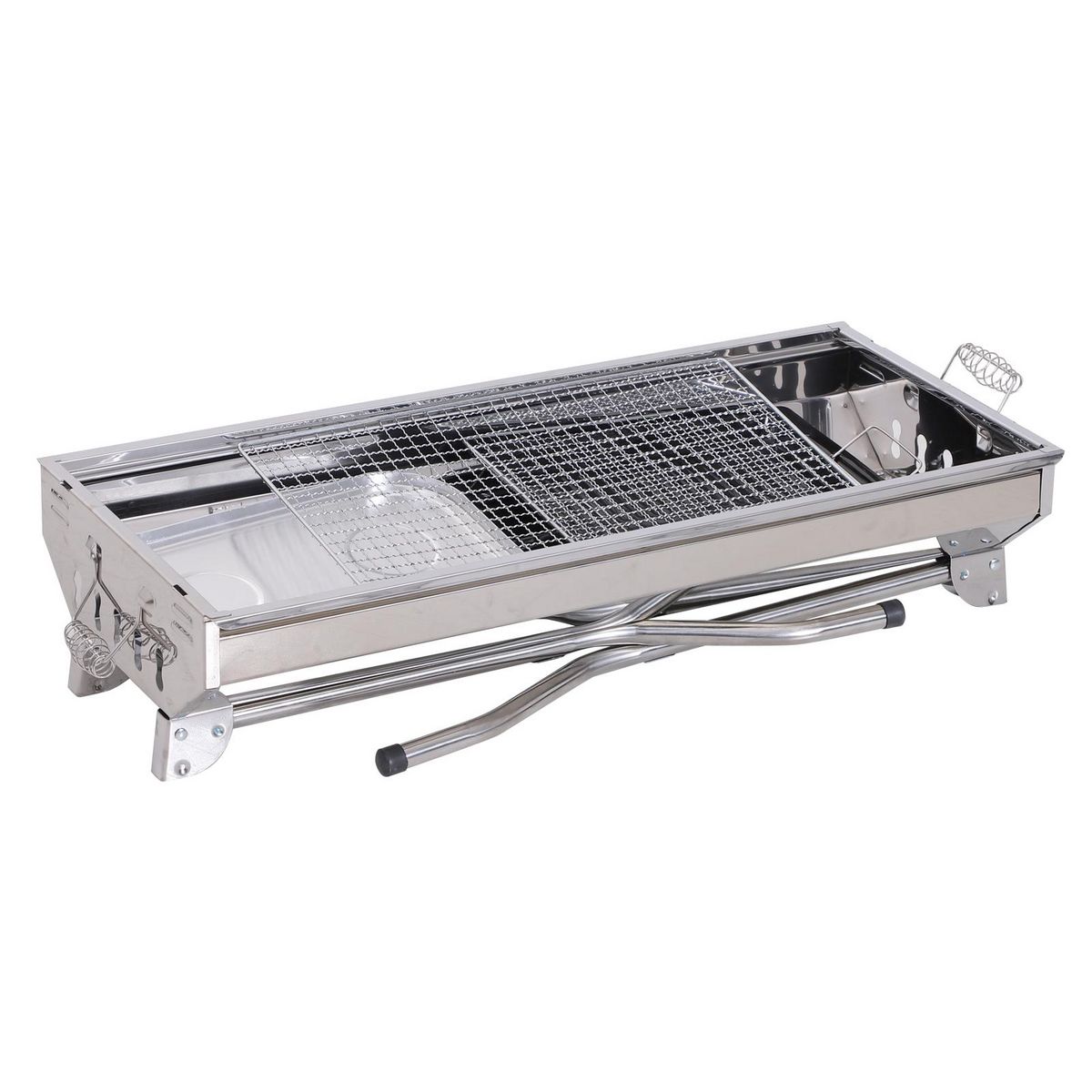 OUTSUNNY Outsunny Barbecue à charbon pliable portable BBQ grill sur pied avec étagères + grille + plaque cuisson dim. 104L x 33l x 70H cm acier inox.