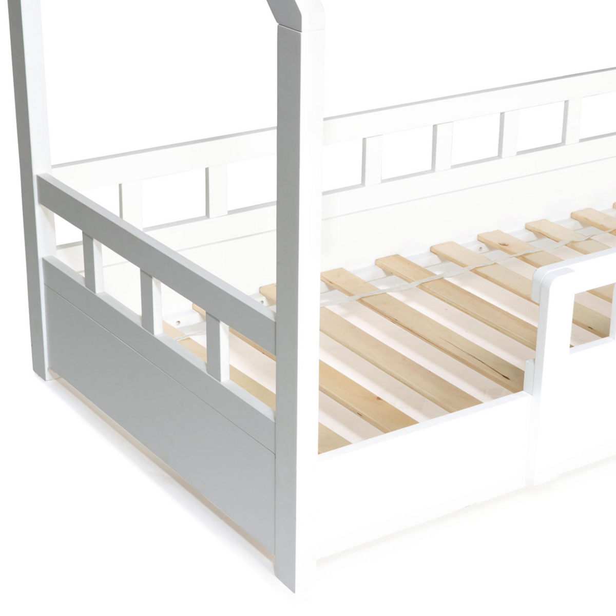 ID MARKET Lit cabane enfant 80 x 160 CM NEREE blanc avec sommier et barrières