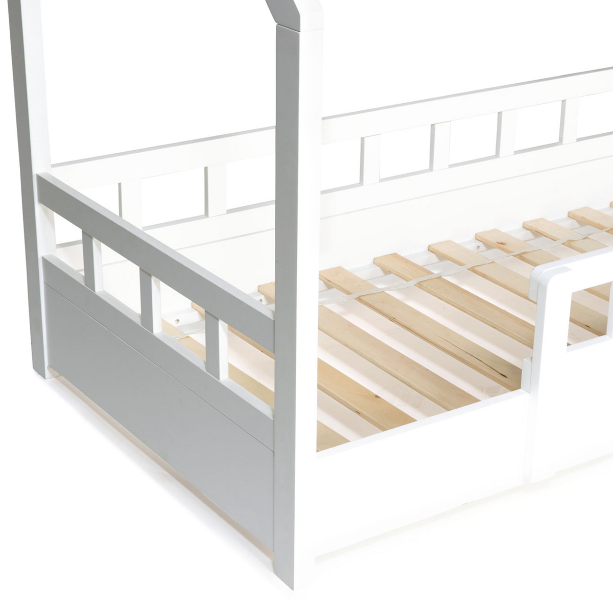 ID MARKET Lit cabane enfant 80 x 160 CM NEREE blanc avec sommier et barrières