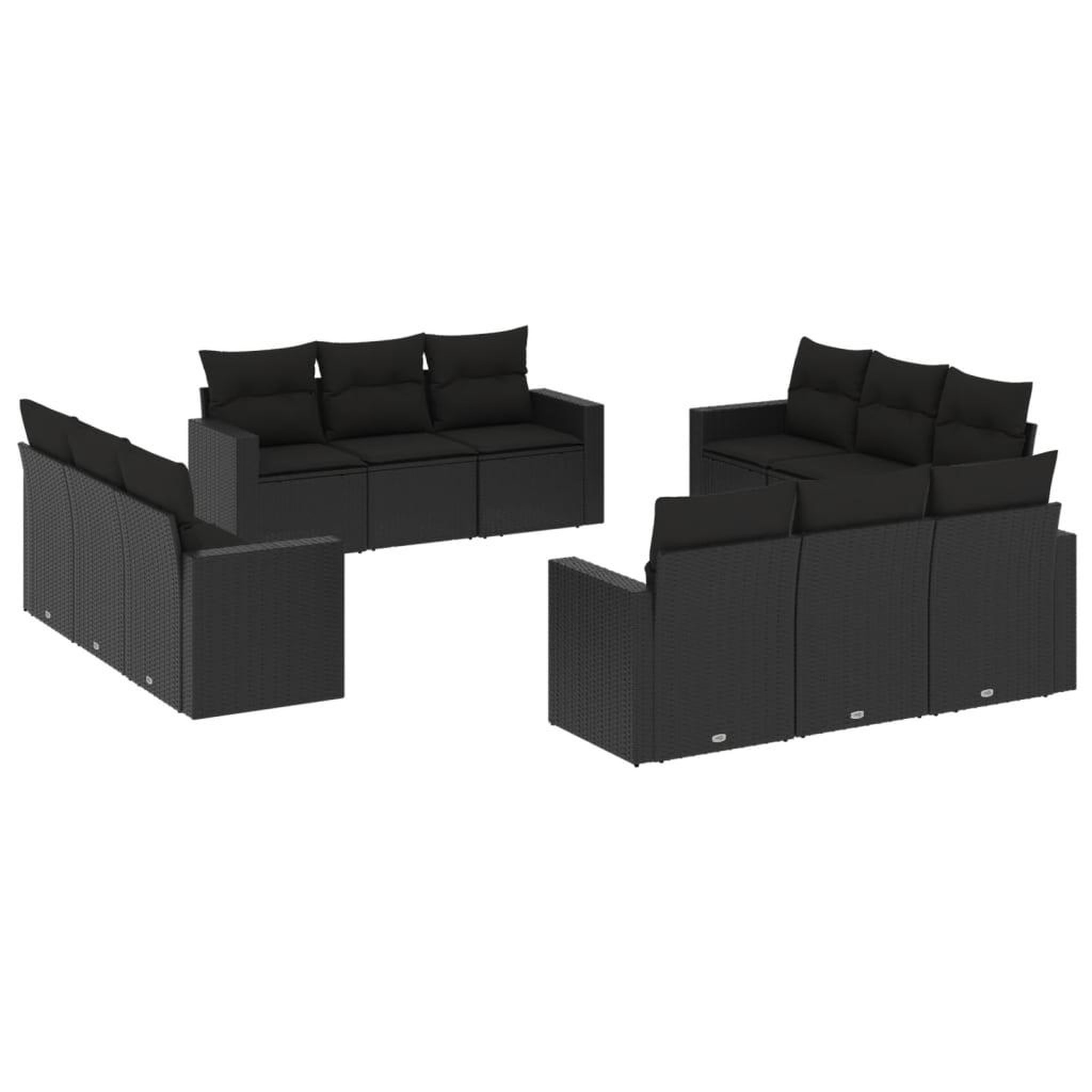 Voir la diapositive 2 : VIDAXL Salon de jardin 12 pcs avec coussins noir resine tressee