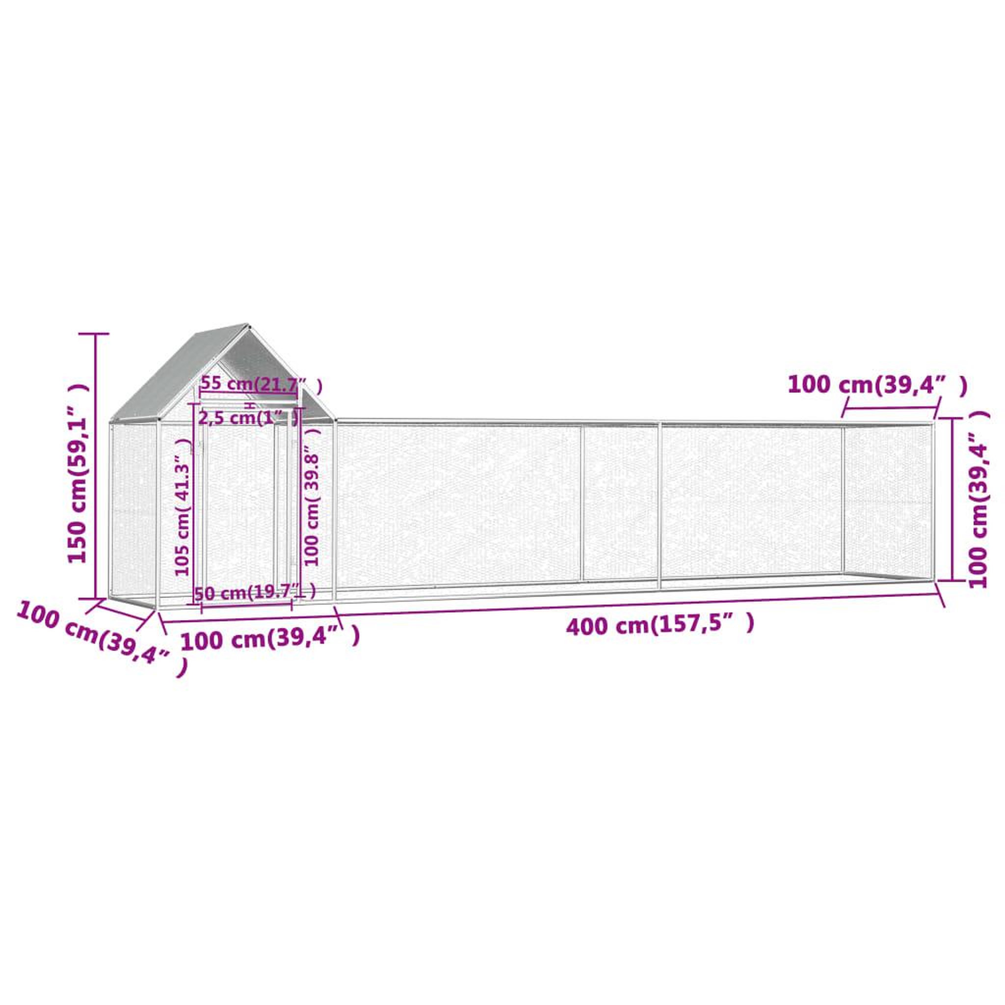 Voir la diapositive 6 : VIDAXL Poulailler 5 x 1 x 1,5 m Acier galvanise