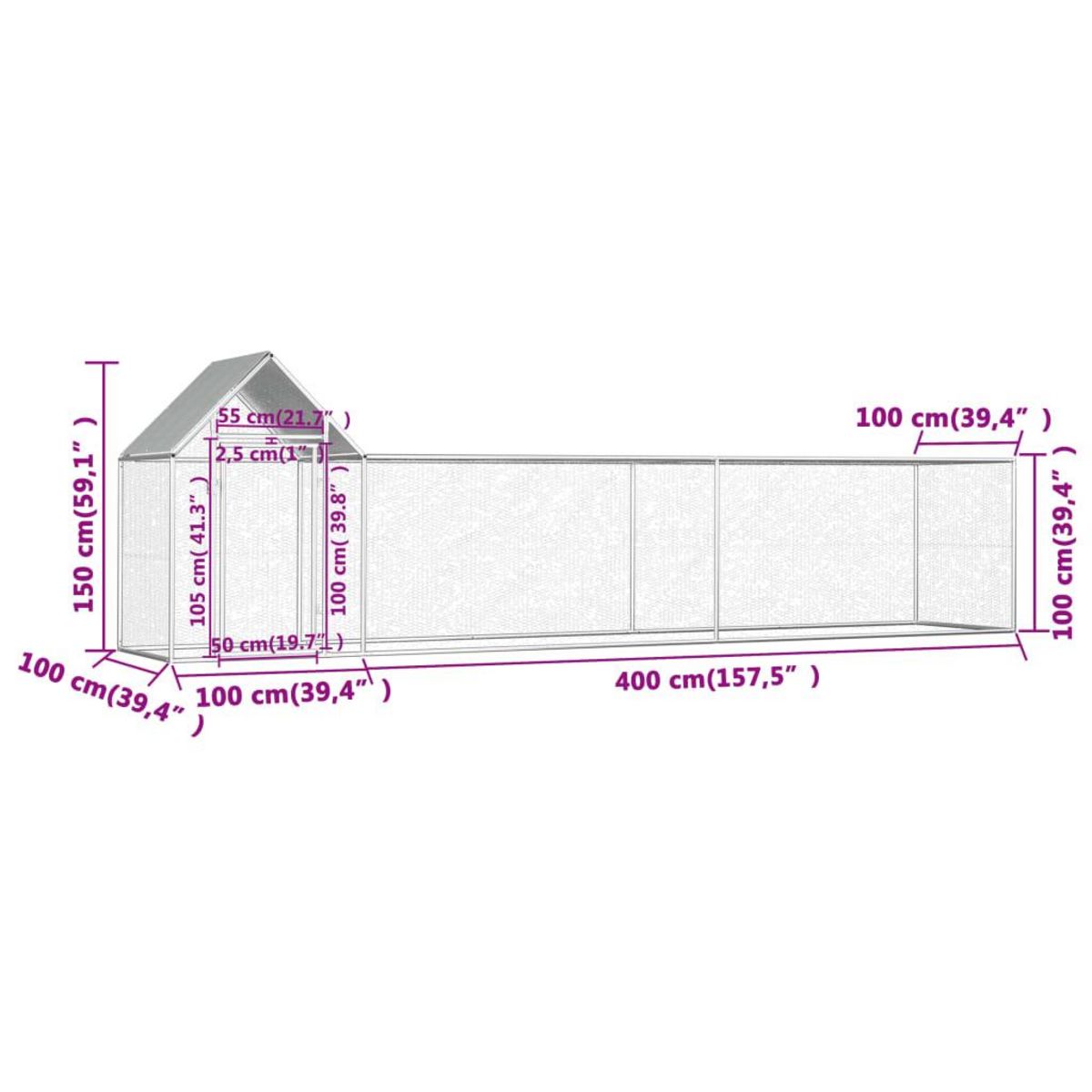 VIDAXL Poulailler 5 x 1 x 1,5 m Acier galvanise