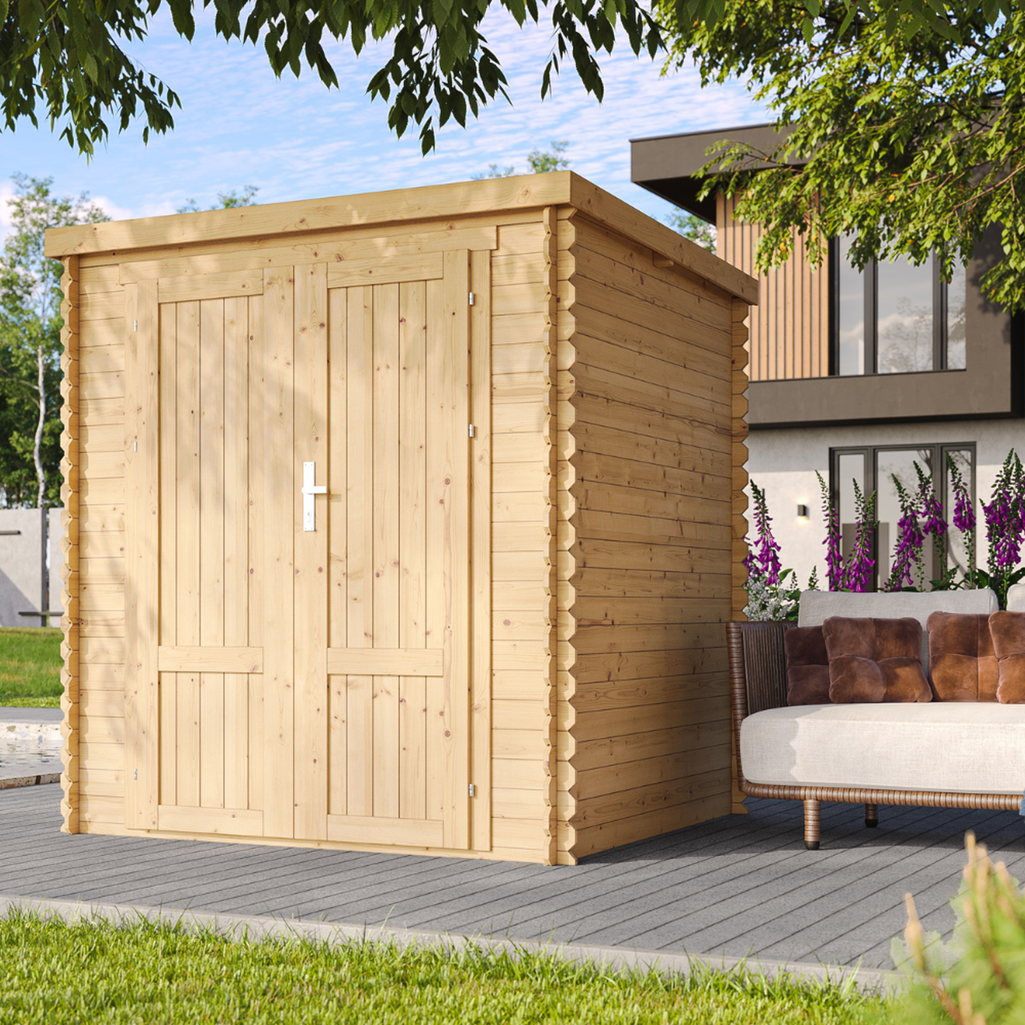 Voir la diapositive 4 : TIMBELA Abri De Jardin En Bois 3,53 m², Sans Plancher, Portes À Panneaux En Bois Massif M309F1