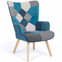 Voir la diapositive 1 : ID MARKET Fauteuil scandinave IVAR en tissu patchwork et velours bleu