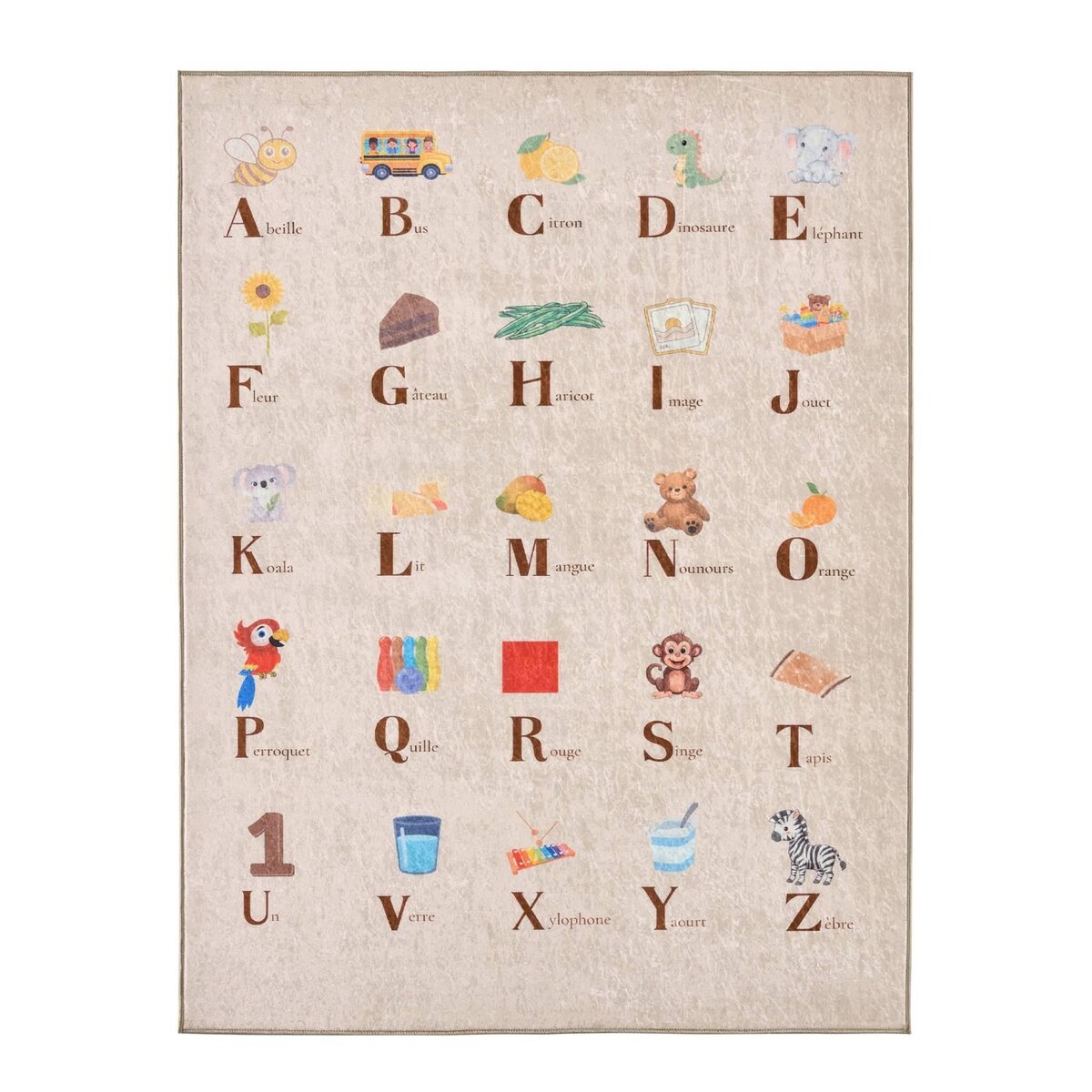 SWEEEK Tapis éducatif intérieur enfant beige imprimé abécédaire - Scoty