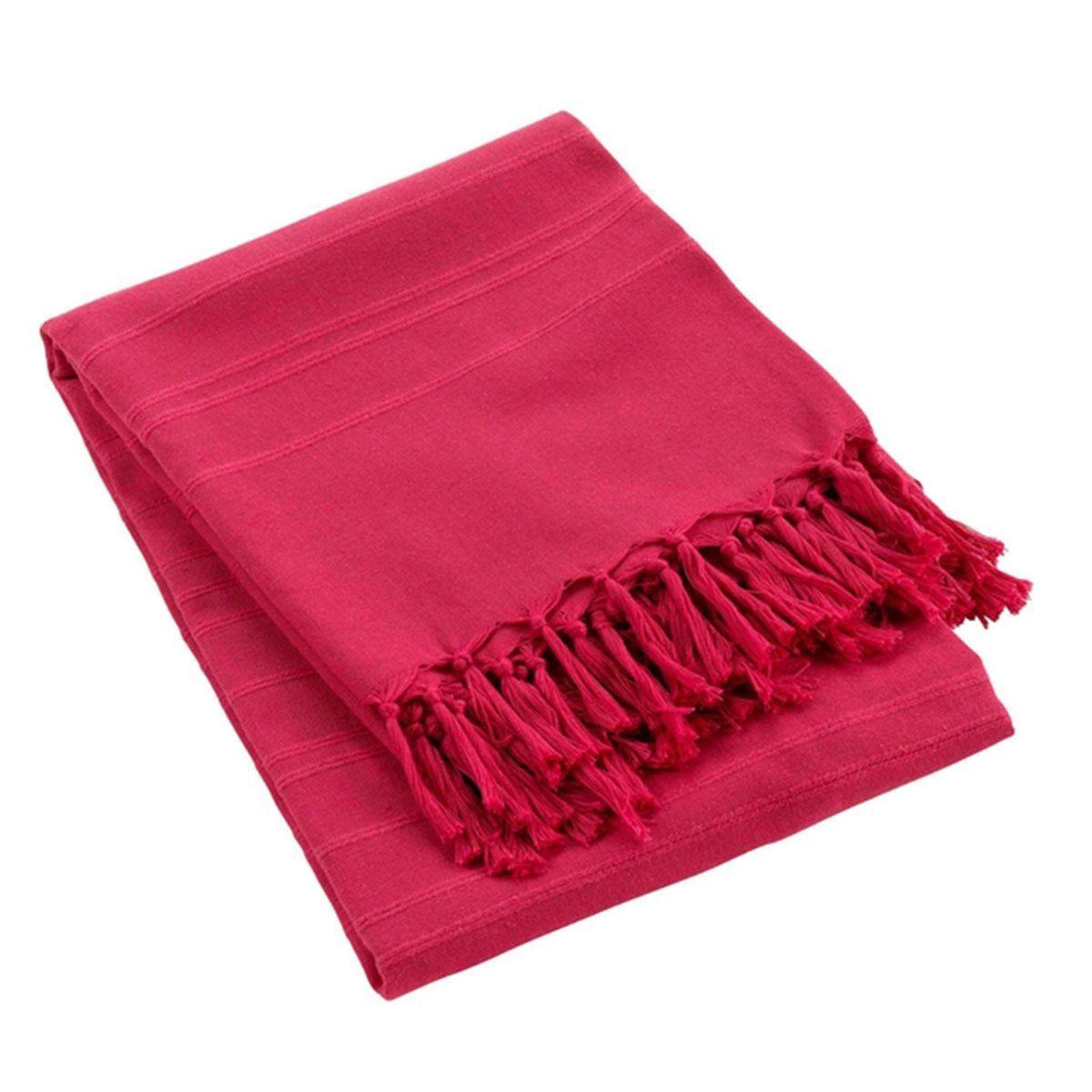 Voir la diapositive 1 : Douceur d'Intérieur Plaid uni à franges  lilia  150x150cm framboise