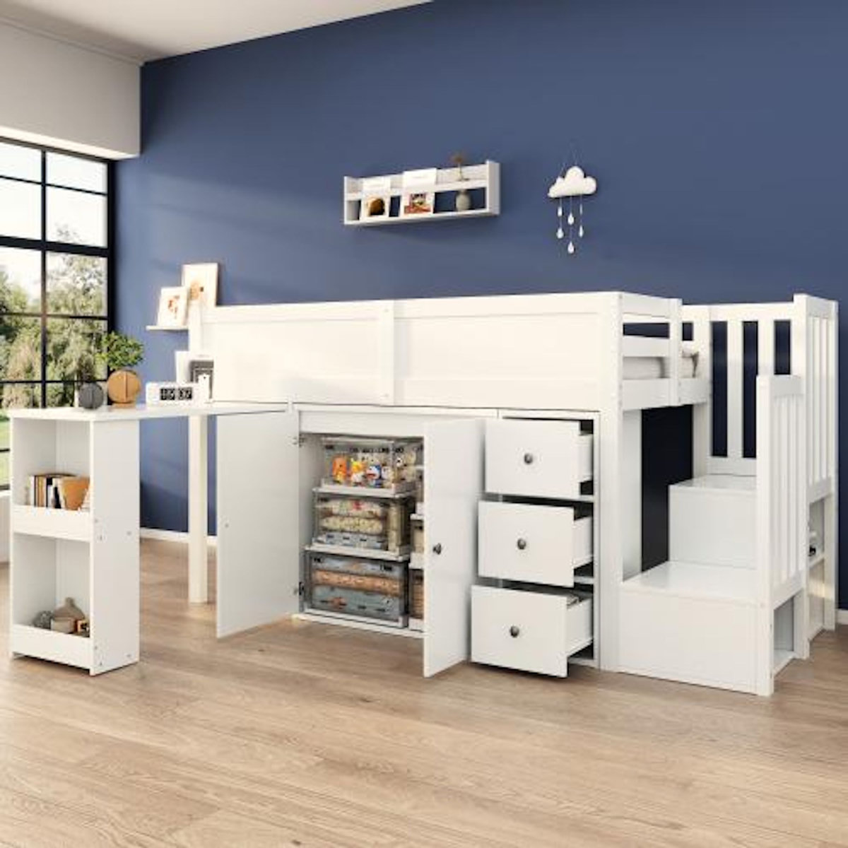 MERAX Lit combiné enfant 90x200 cm coloris blanc mdf