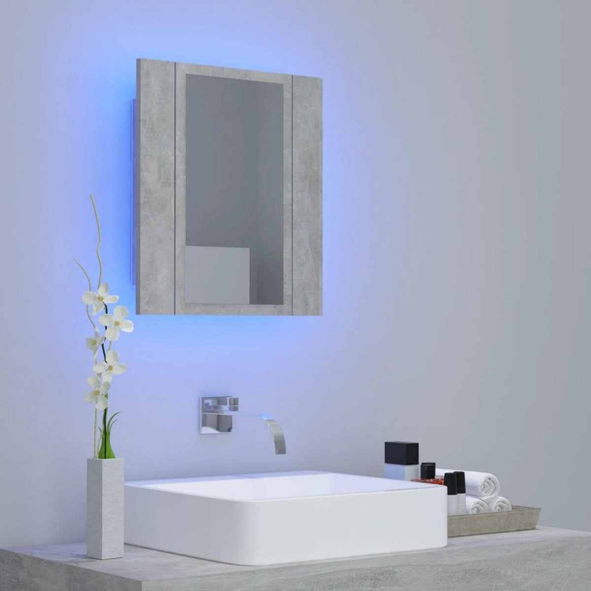 VIDAXL Armoire de salle de bain a miroir LED Gris beton Acrylique