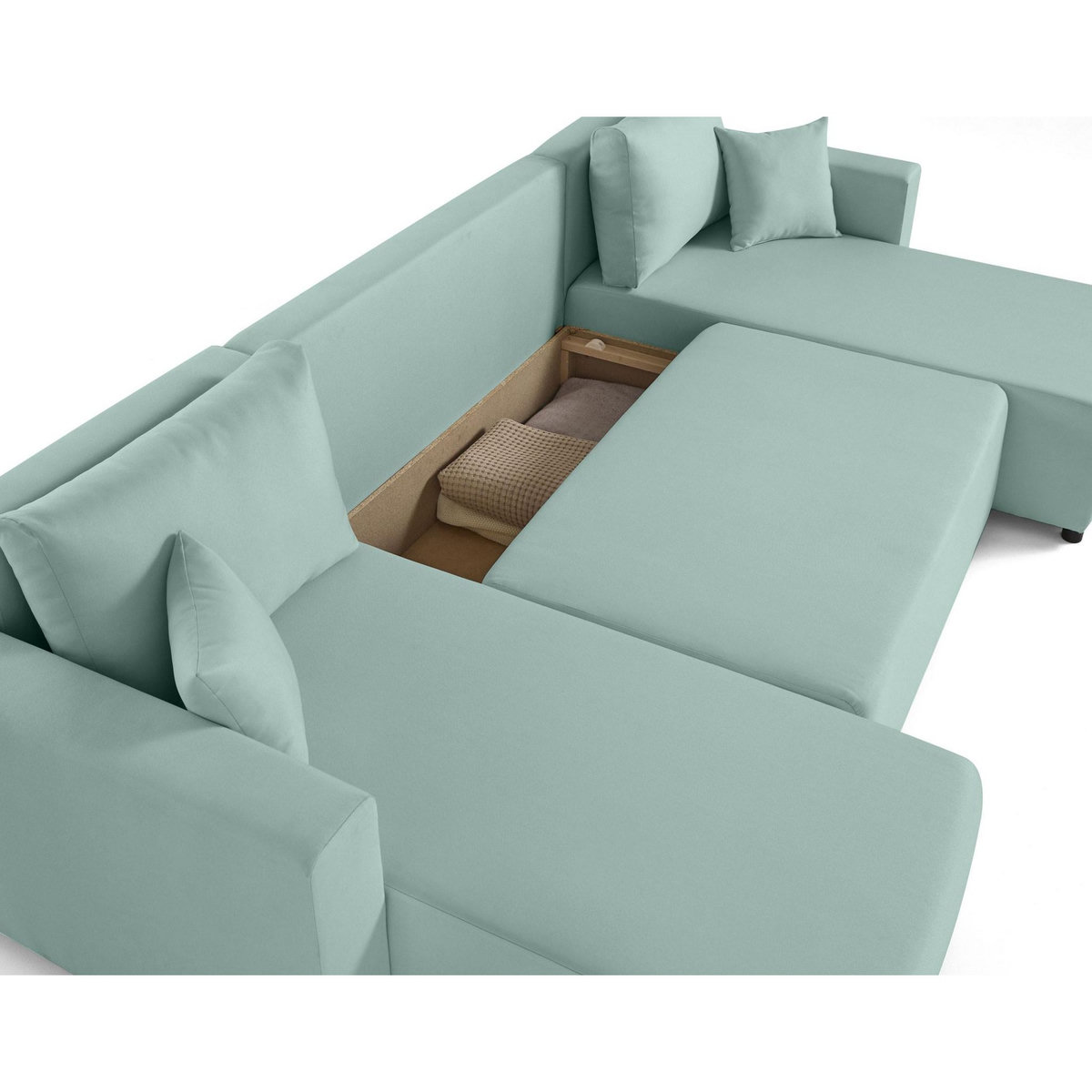 BEST MOBILIER Regala - canapé panoramique - 7 places - convertible avec coffre - en tissu