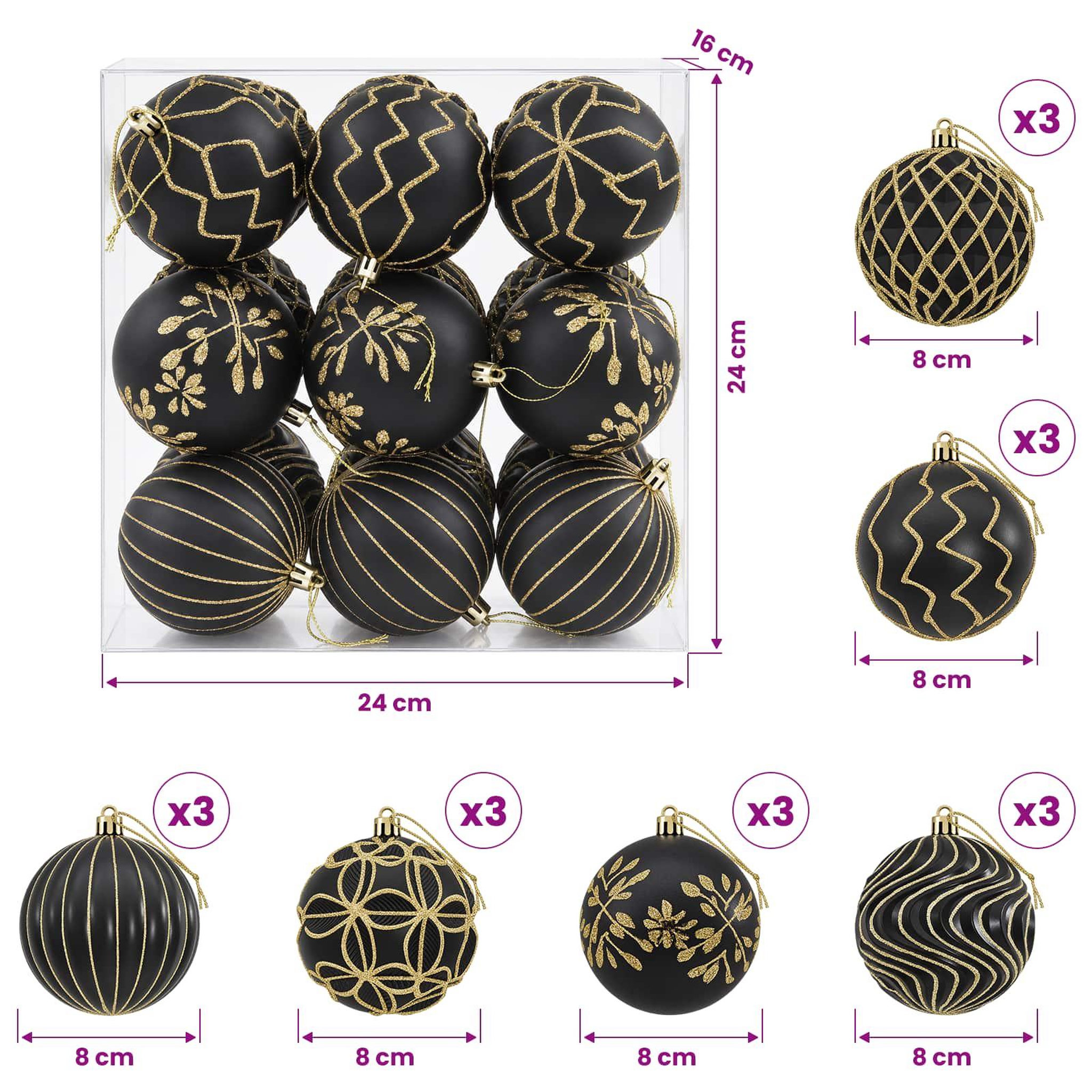 Voir la diapositive 3 : VIDAXL Ensemble de boules de Noël XL 18 pc Noir et Or Diam. 8 cm