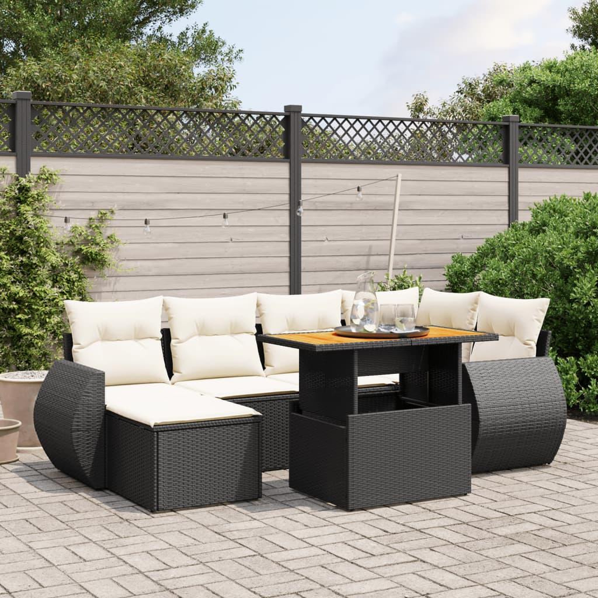 VIDAXL Salon de jardin 7 pcs avec coussins noir resine tressee