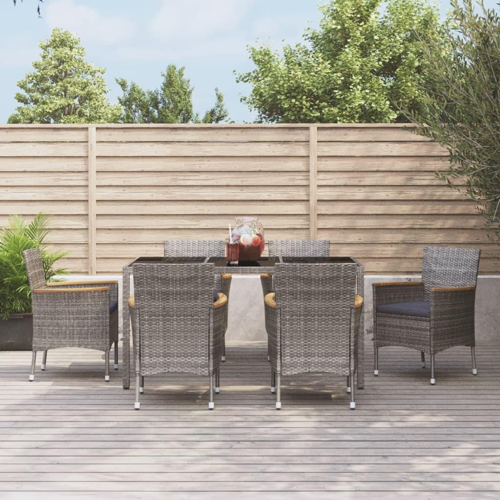 VIDAXL Ensemble a manger jardin et coussins 7 pcs gris rotin