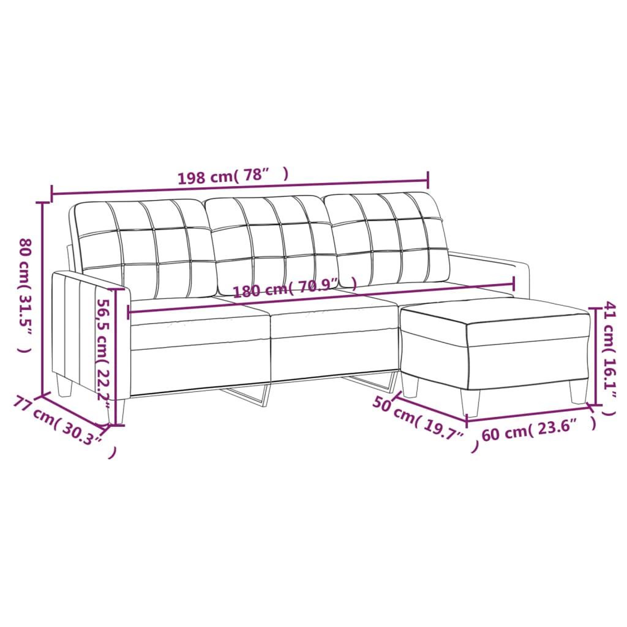 Voir la diapositive 6 : VIDAXL Canape a 3 places avec repose-pieds Noir 180 cm Similicuir