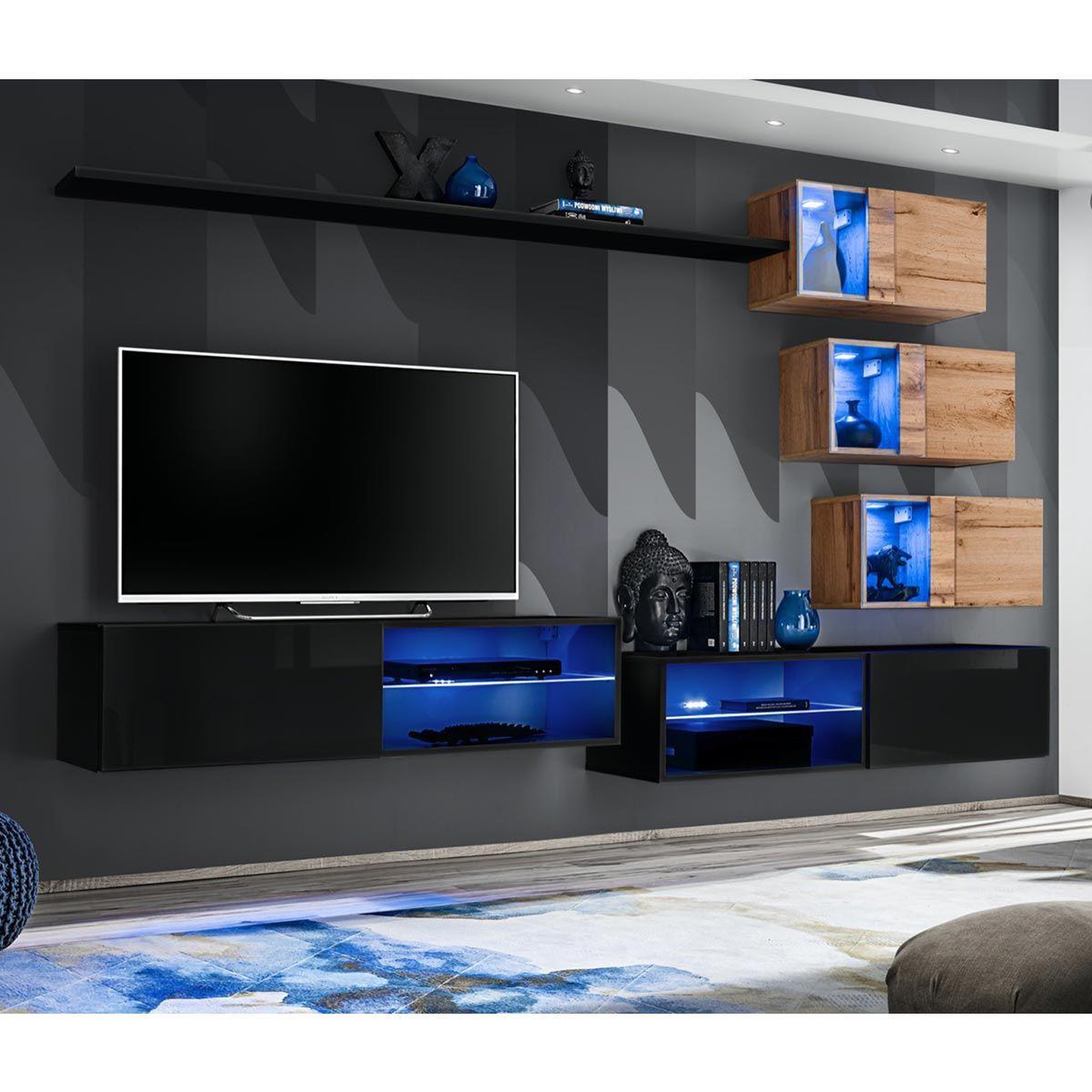 Paris Prix Ensemble meuble tv  switch xxiv  250cm noir & naturel