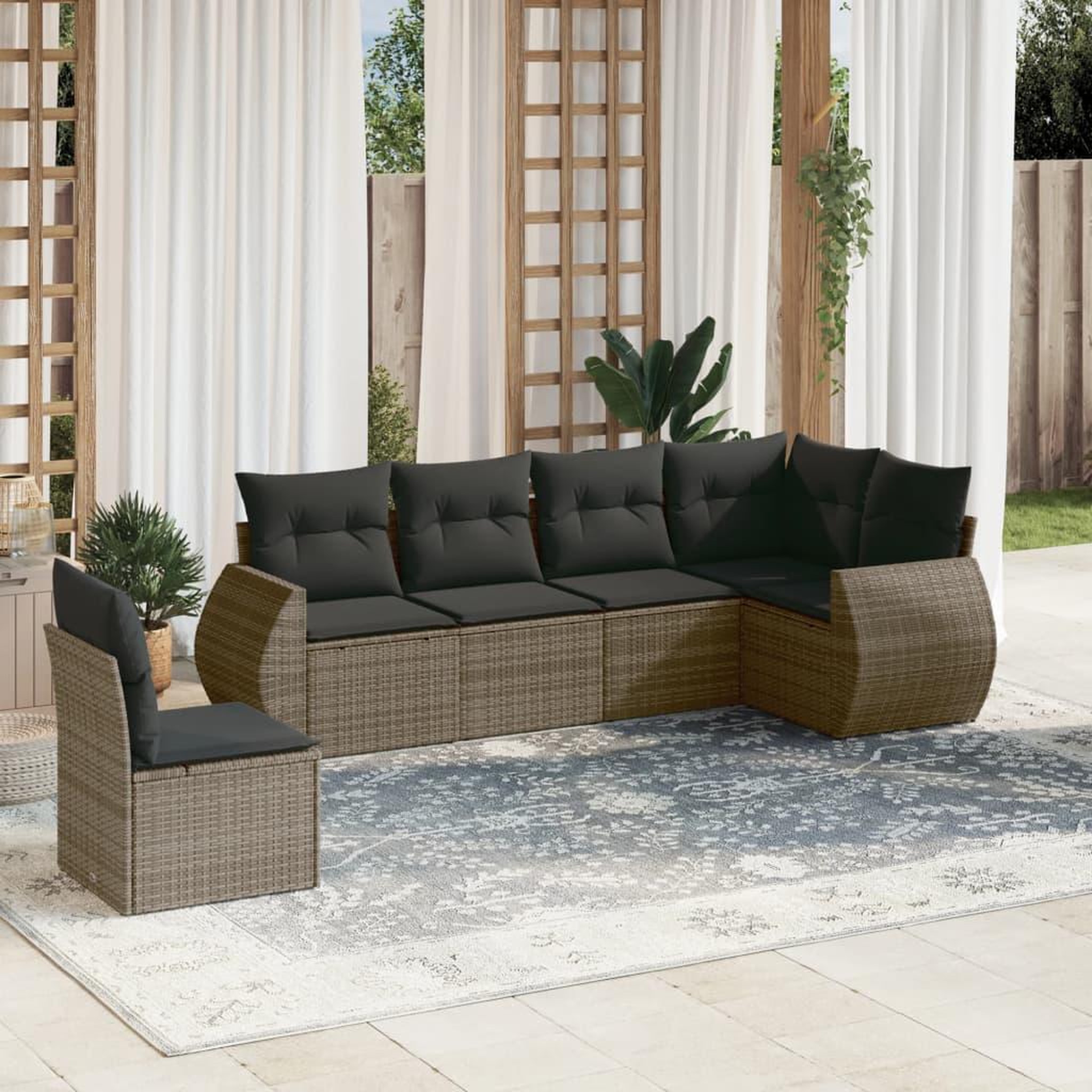 VIDAXL Salon de jardin 6 pcs avec coussins gris resine tressee