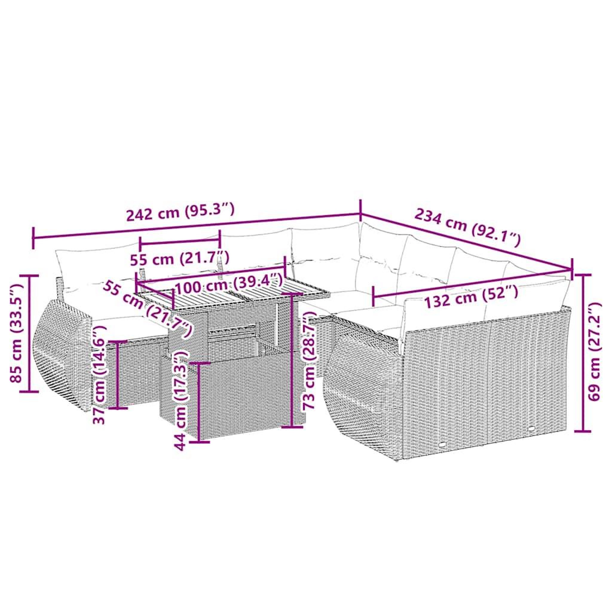 Voir la diapositive 3 : VIDAXL Salon de jardin avec coussins 9 pcs beige resine tressee