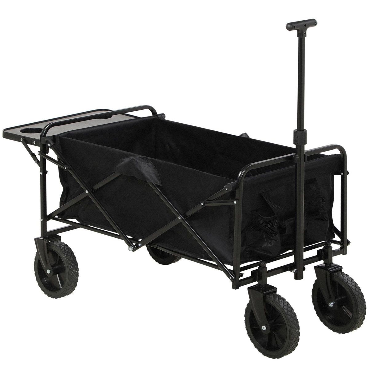 OUTSUNNY Chariot de jardin pliable 4 roues poignée télescopique réglable rangements noir