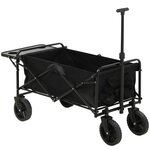 OUTSUNNY Chariot de jardin pliable 4 roues poignée télescopique réglable rangements noir
