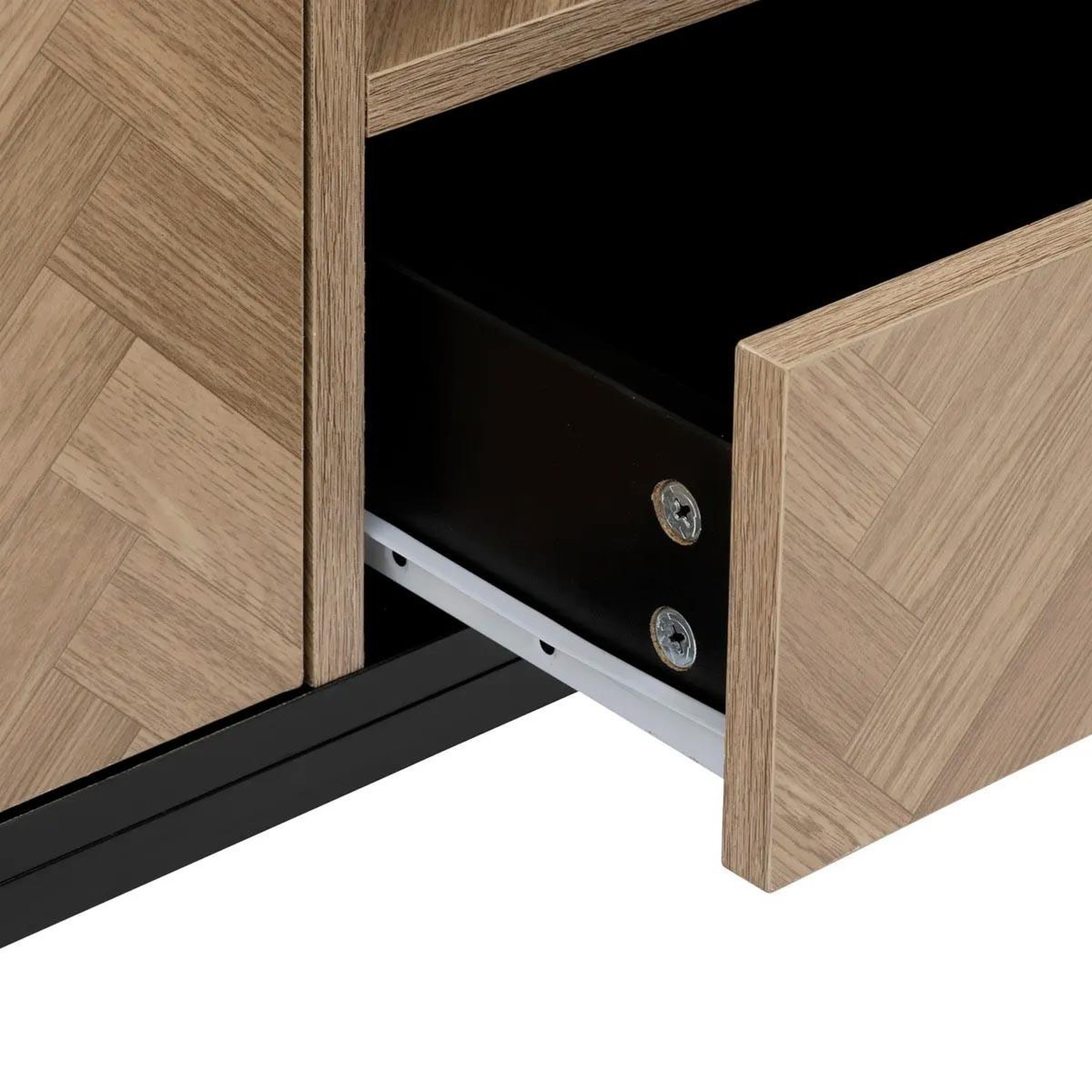 Voir la diapositive 5 : FIVE Meuble tv 2 portes & 1 tiroir  chevrons  120cm naturel & noir