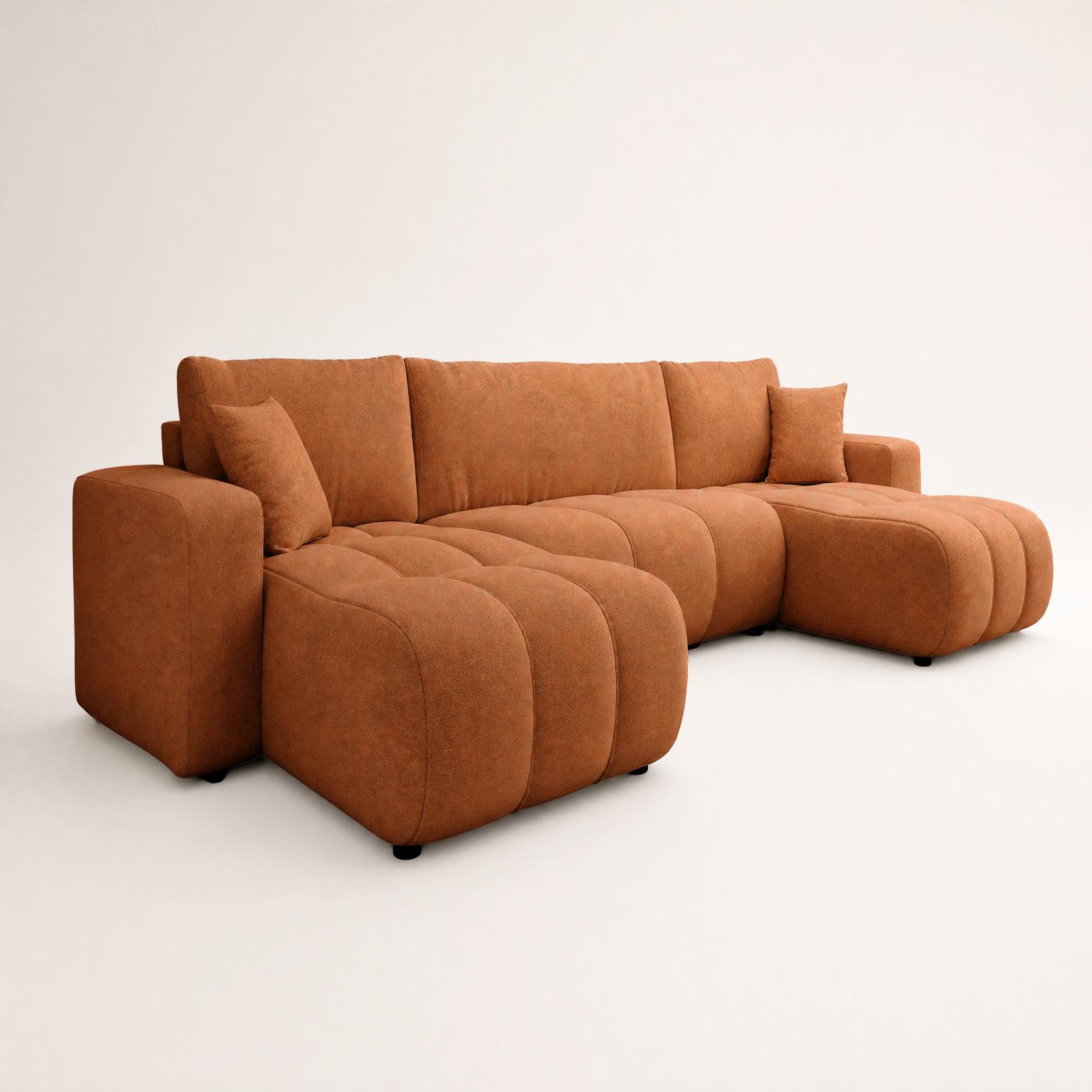 Voir la diapositive 3 : BEST MOBILIER Nicole - canapé panoramique en u 7 places convertible avec coffre en tissu
