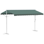 OUTSUNNY Store double pente manuel rétractable inclinaison réglable métal époxy blanc polyester imperméabilisé anti-UV vert dim. 3,95L x 2,98l x 2,55H m