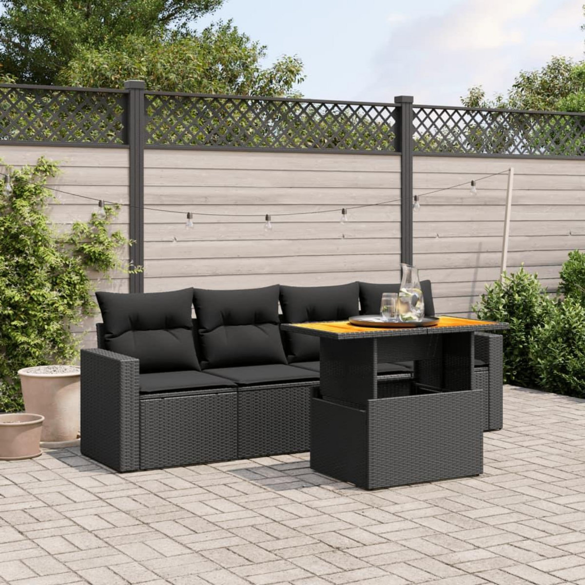 VIDAXL Salon de jardin 5 pcs avec coussins noir resine tressee