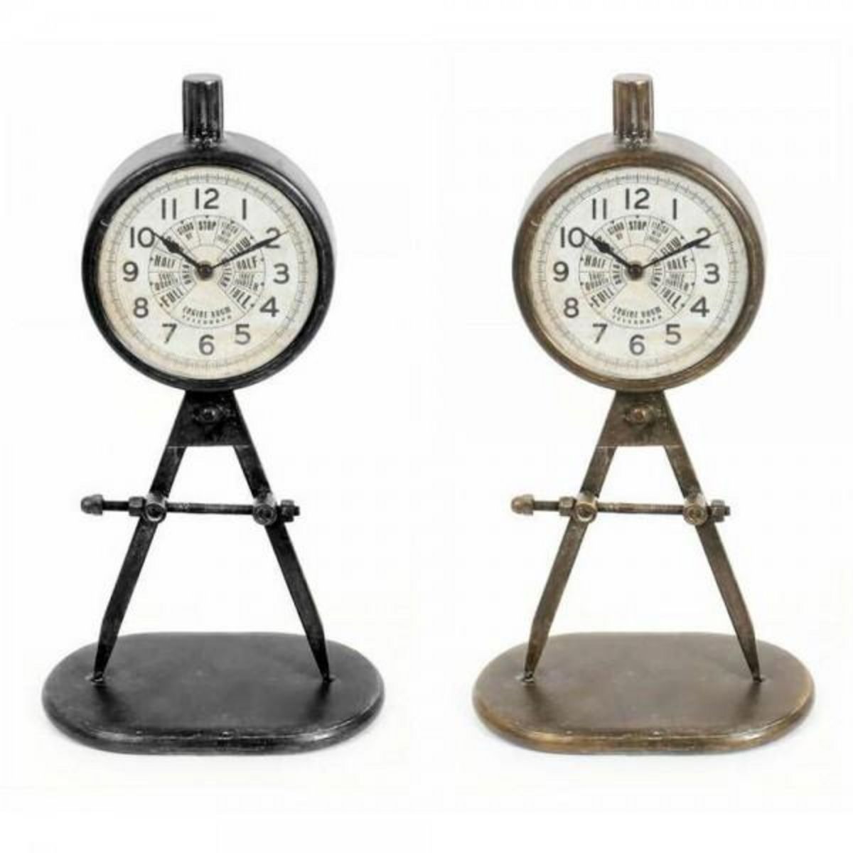 AAAAA Horloge de table DKD Home Decor 17 x 8 x 31 cm Noir Doré Fer PVC Loft (2 Unités)
