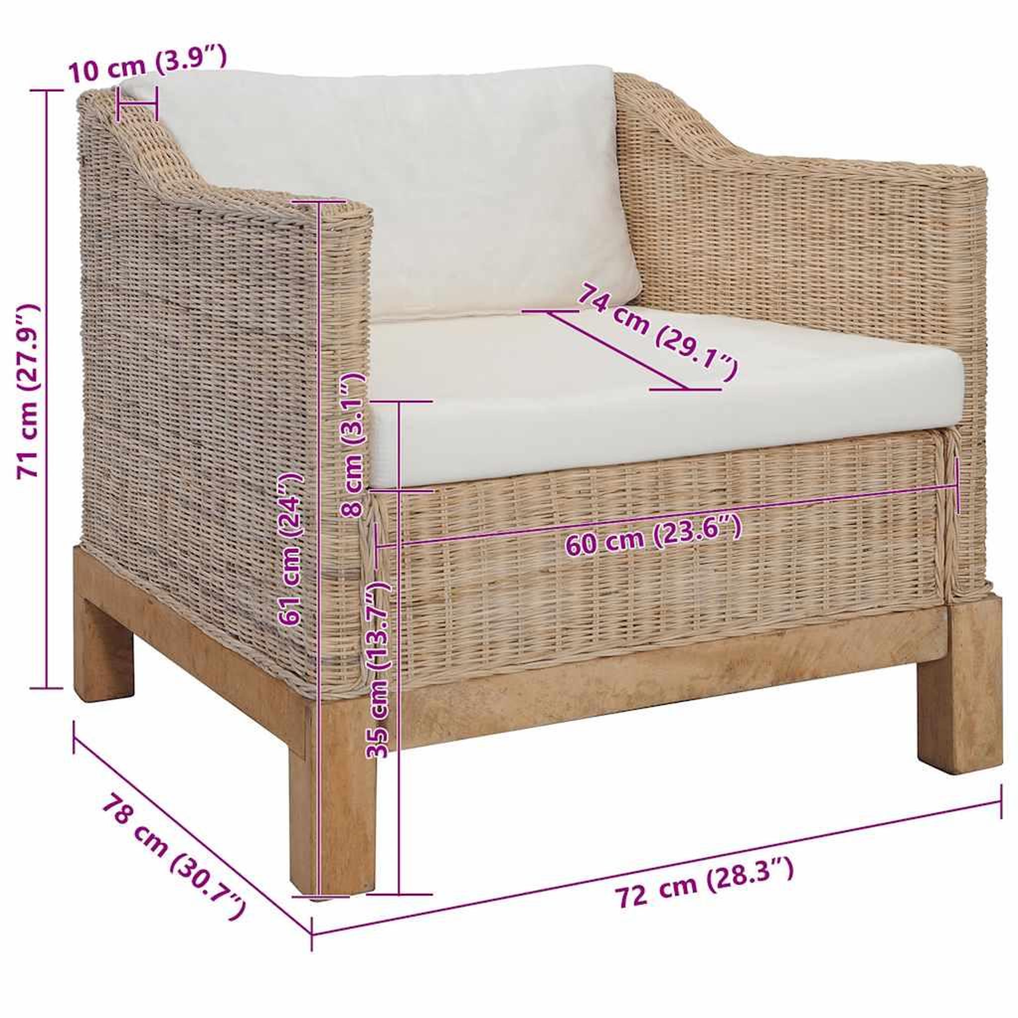 Voir la diapositive 6 : VIDAXL Fauteuil avec coussins rotin naturel