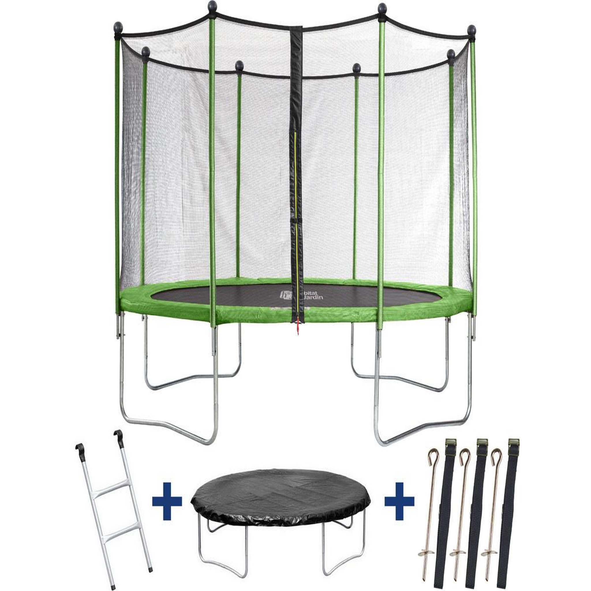 Habitat et Jardin Trampoline  yoopi  - ø 3.65 m - avec filet + échelle + couverture + kit d'ancrage