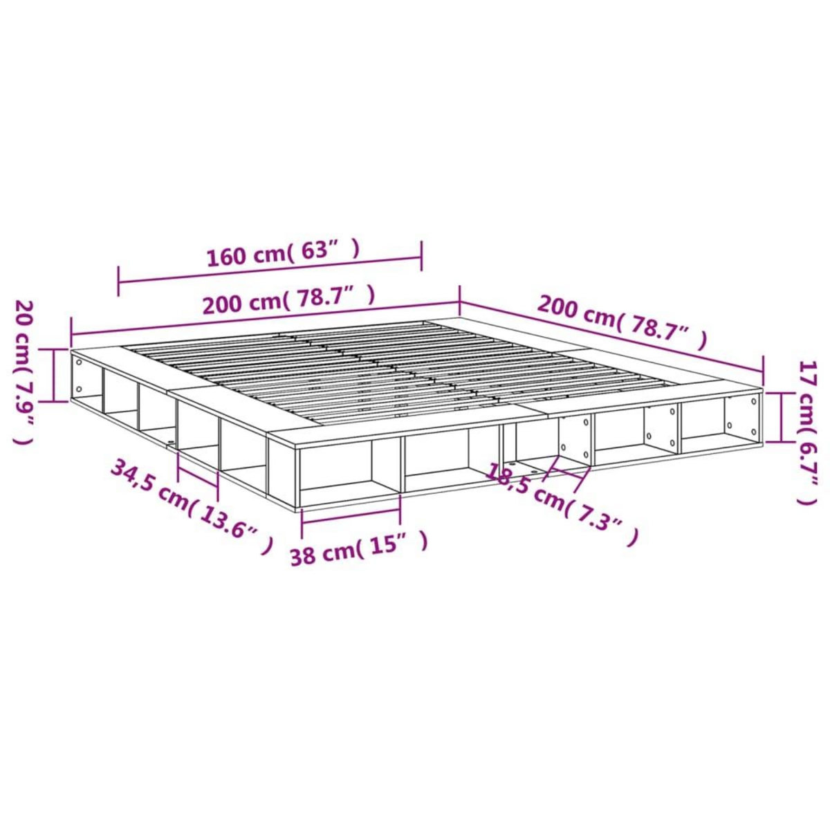 VIDAXL Cadre de lit sans matelas sonoma gris 200x200 cm