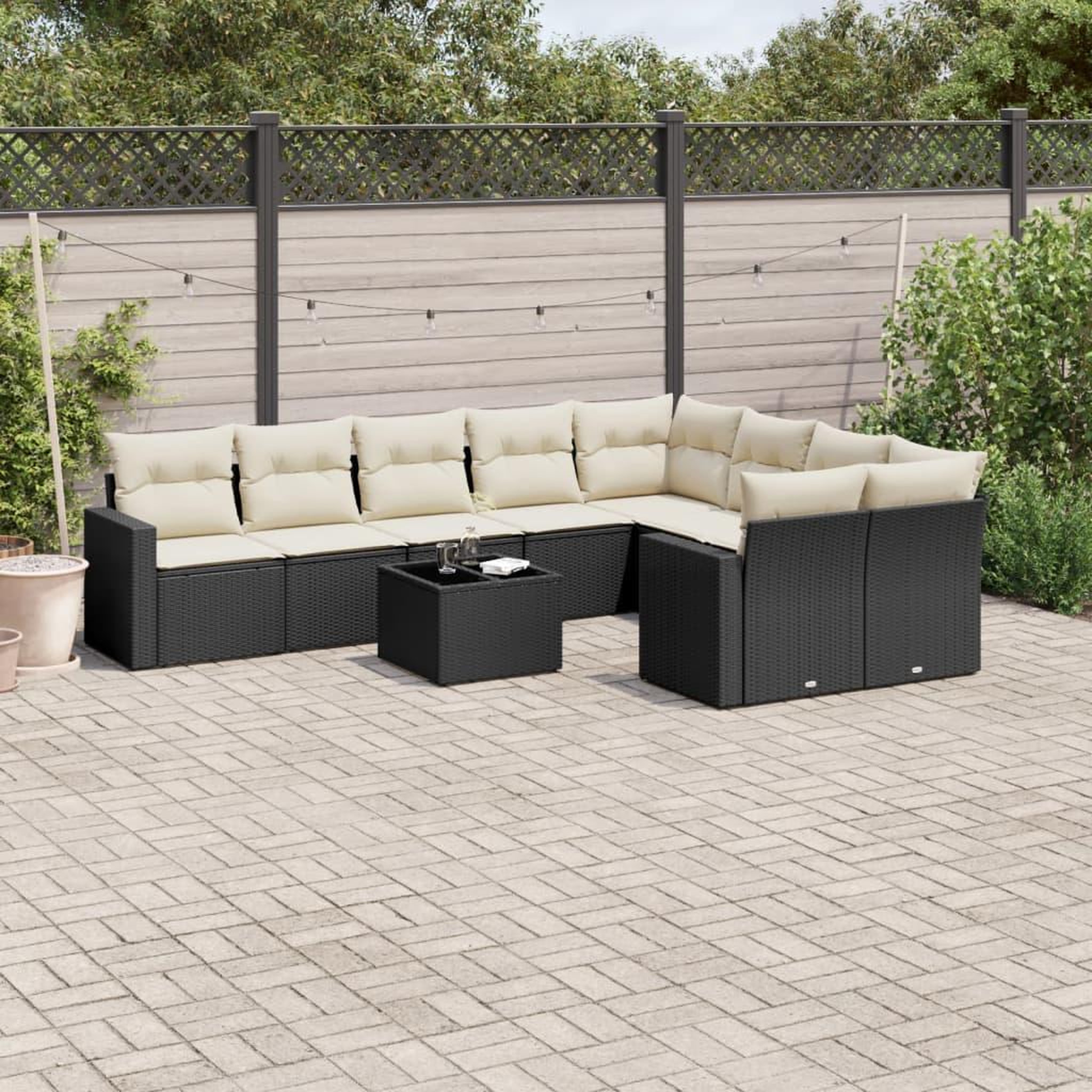 VIDAXL Salon de jardin 10 pcs avec coussins noir resine tressee